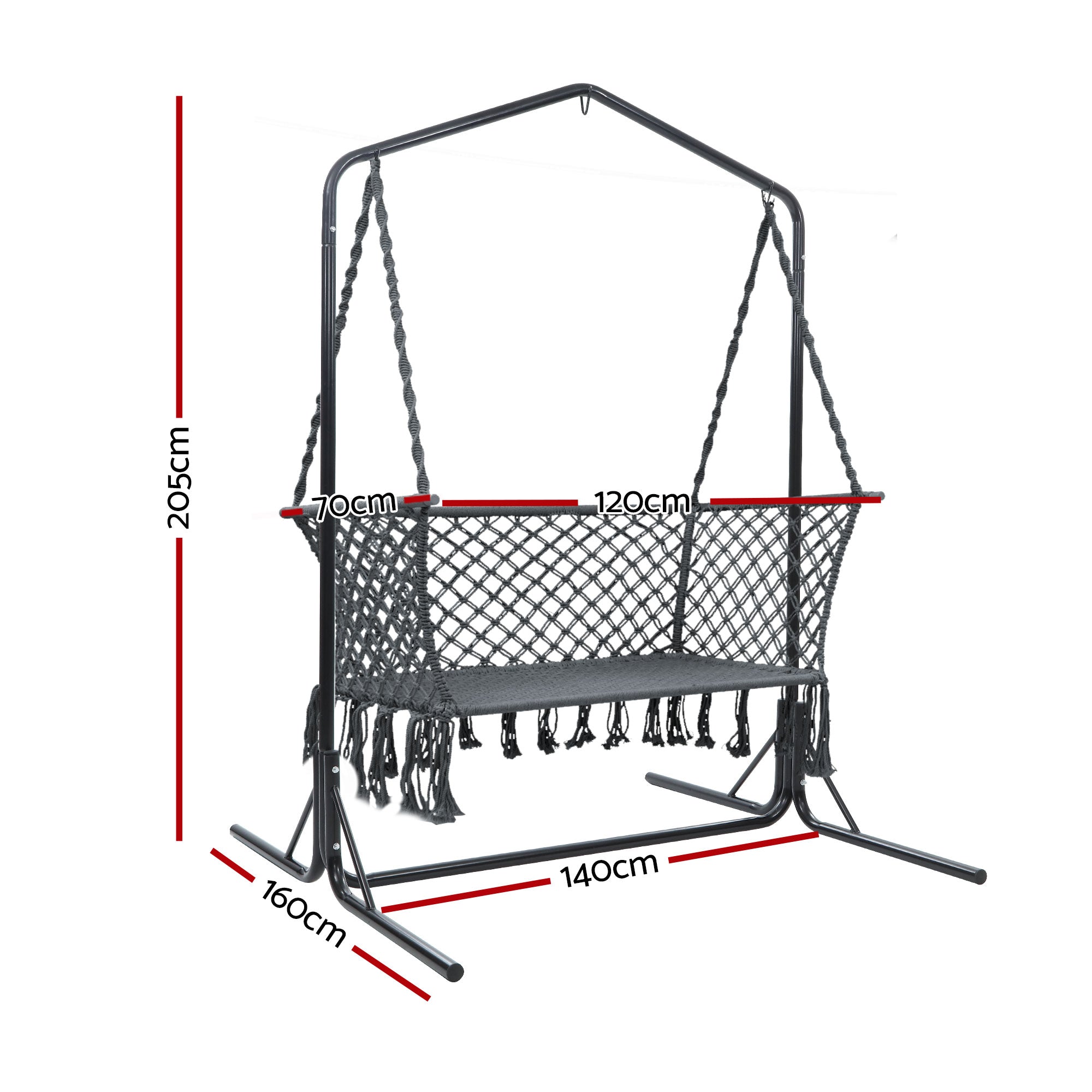 Gardeon Hammock Chair with Stand Macrame Outdoor Garden 2 Seater Grey