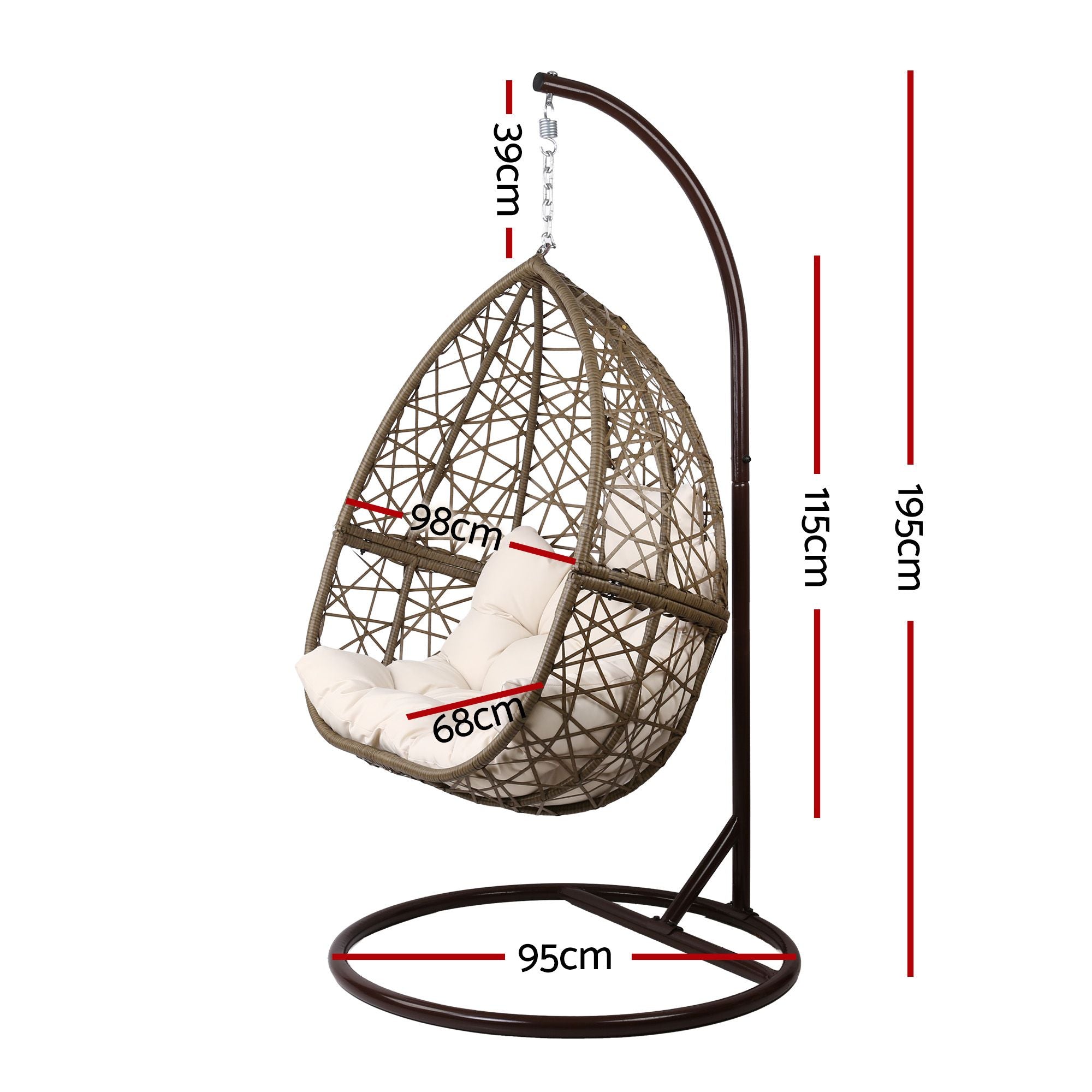 Gardeon Outdoor Egg Swing Chair Wicker Rattan Furniture Pod Stand Cushion Latte