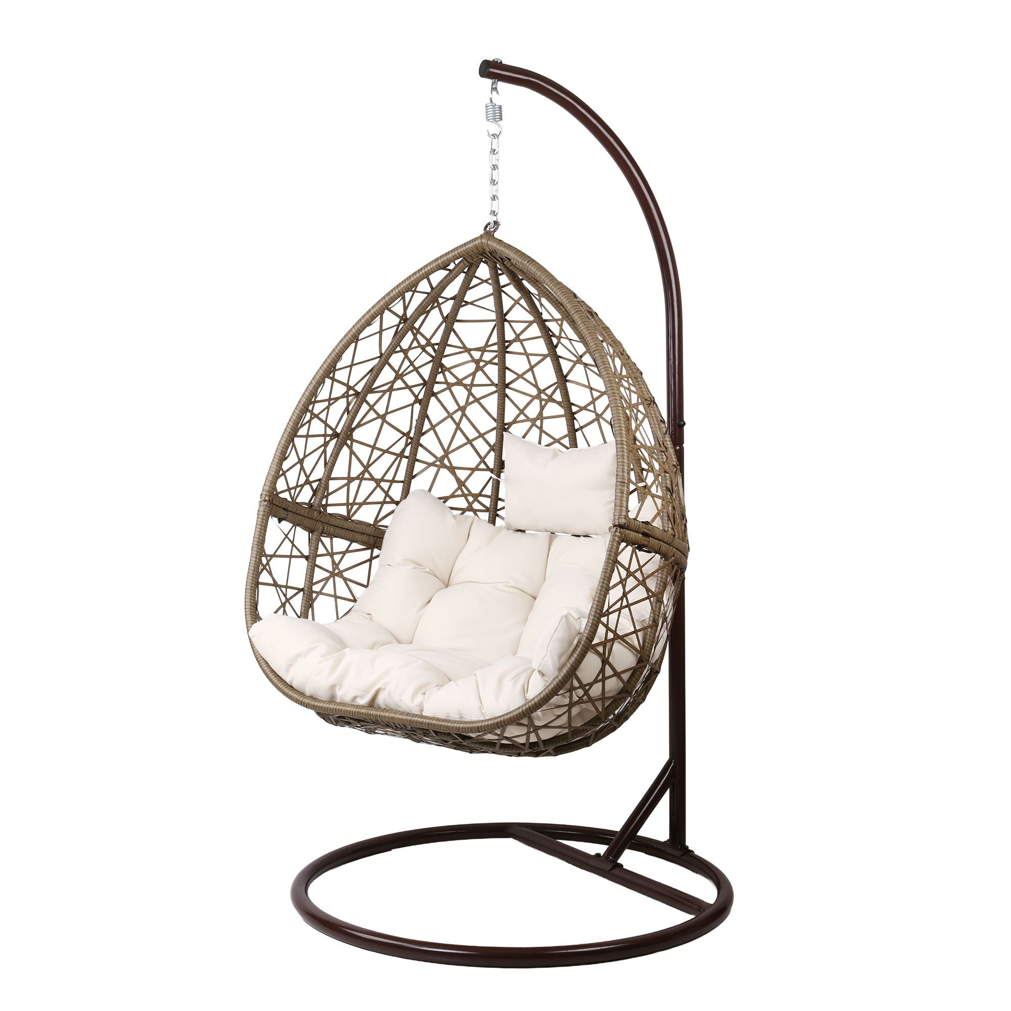 Gardeon Outdoor Egg Swing Chair Wicker Rattan Furniture Pod Stand Cushion Latte