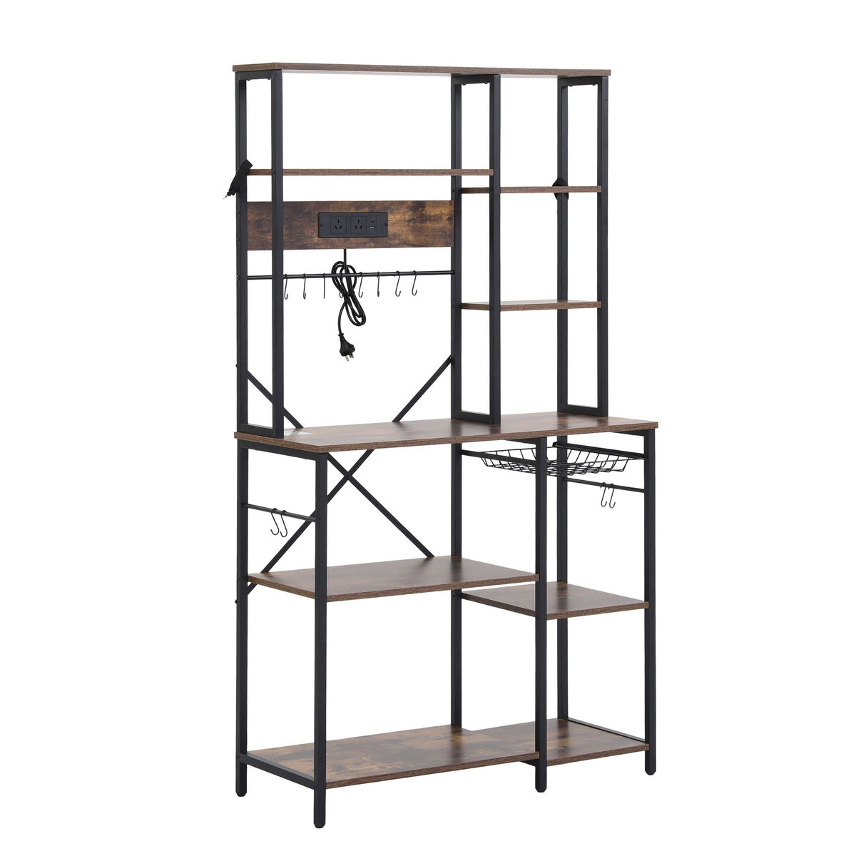 Artiss Kitchen Rack with Power Outlets Hooks 96CMX170CM Microwave Storage Shelf