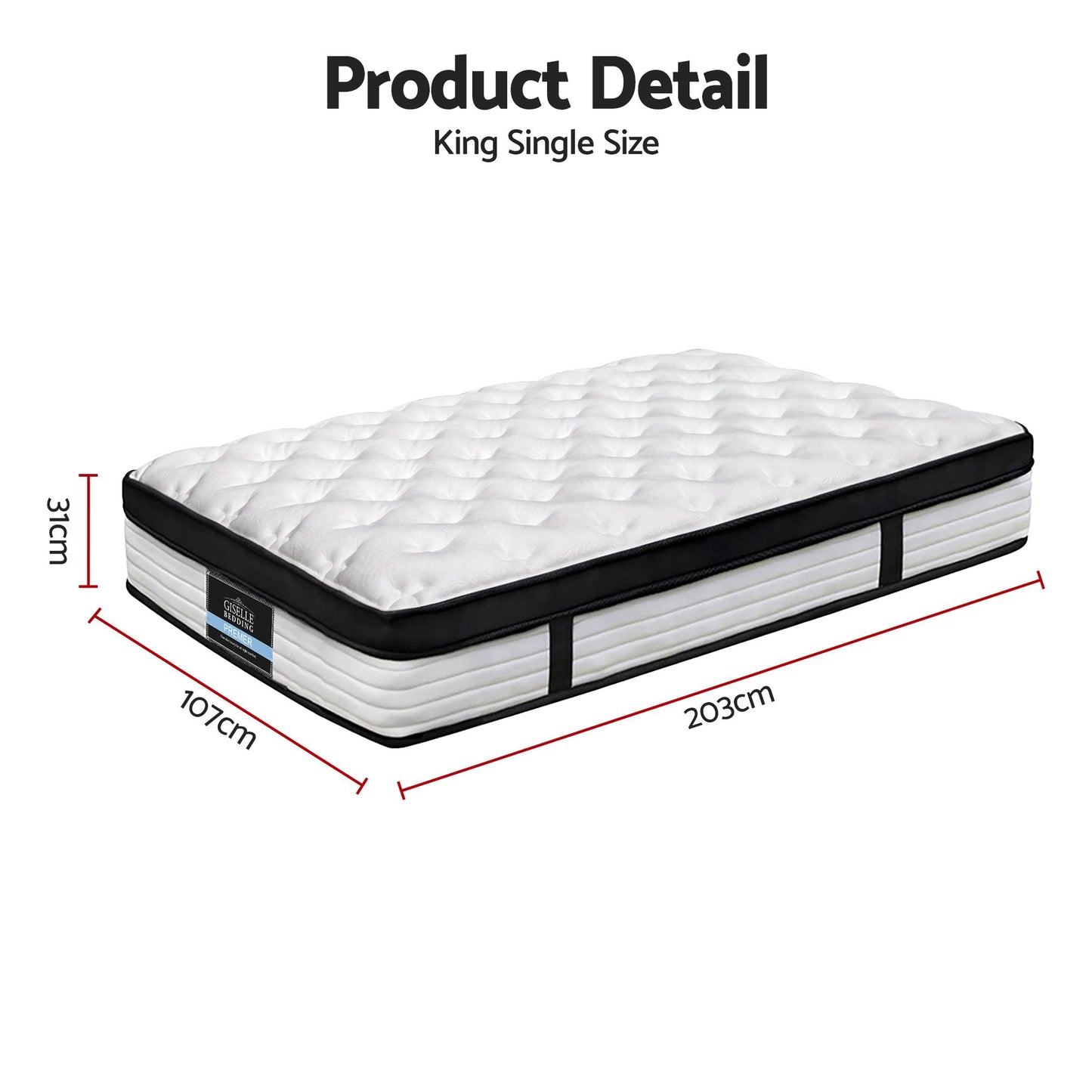 Giselle Bedding 31cm Mattress Euro Top King Single