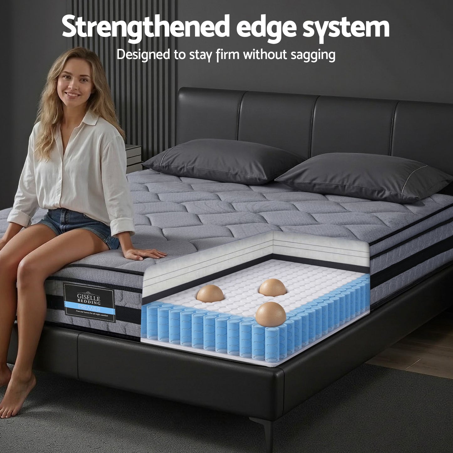 Giselle Bedding 34cm King Mattress Hybrid, Pocket Spring Bed Mattress
