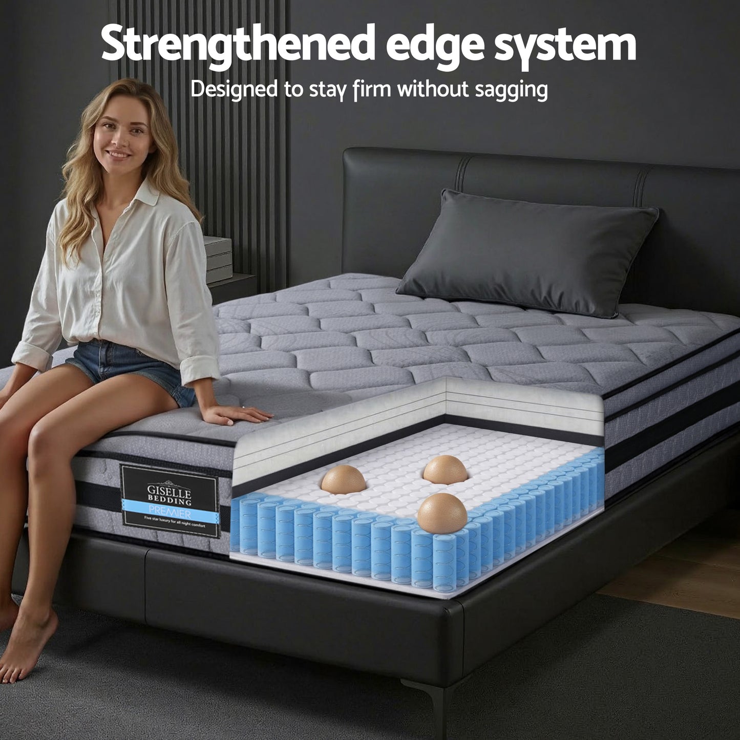 Giselle Bedding 34cm King Single Mattress Hybrid, Pocket Spring Bed Mattress