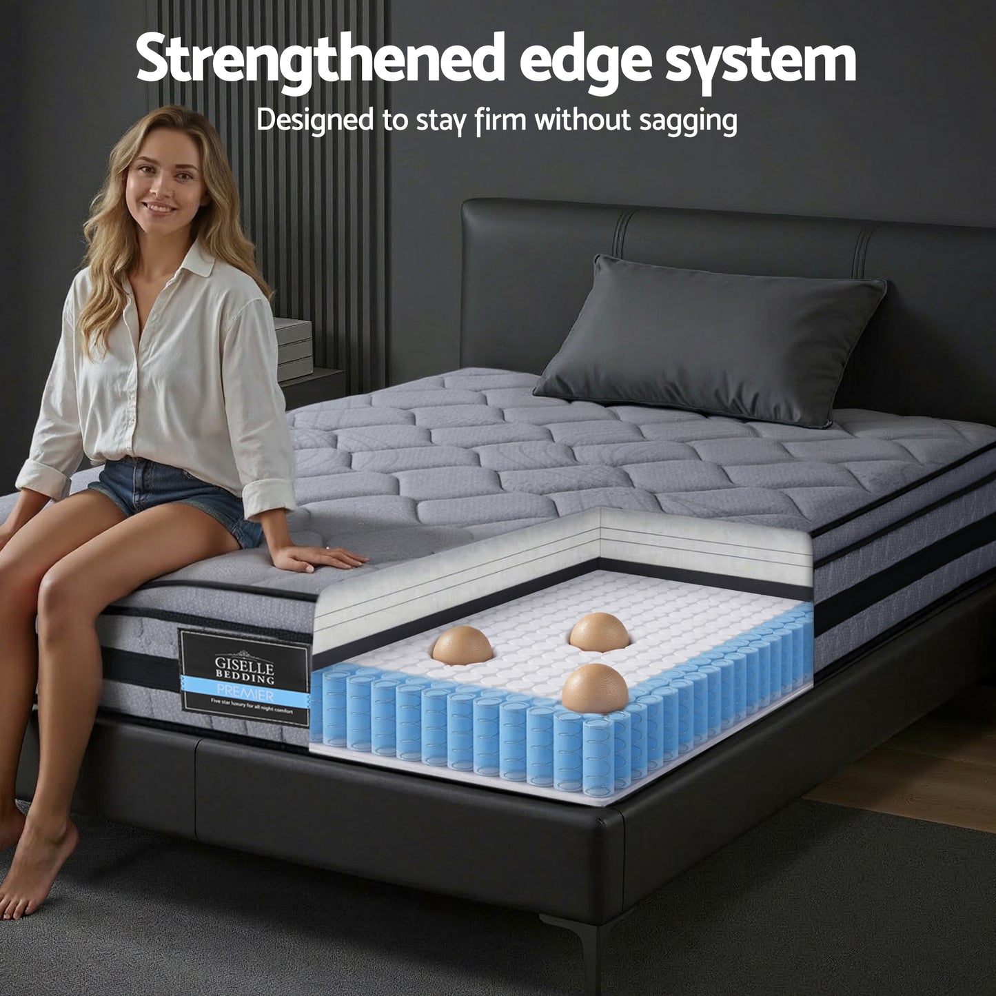 Giselle Bedding 34cm Single Mattress Hybrid, Pocket Spring Bed Mattress