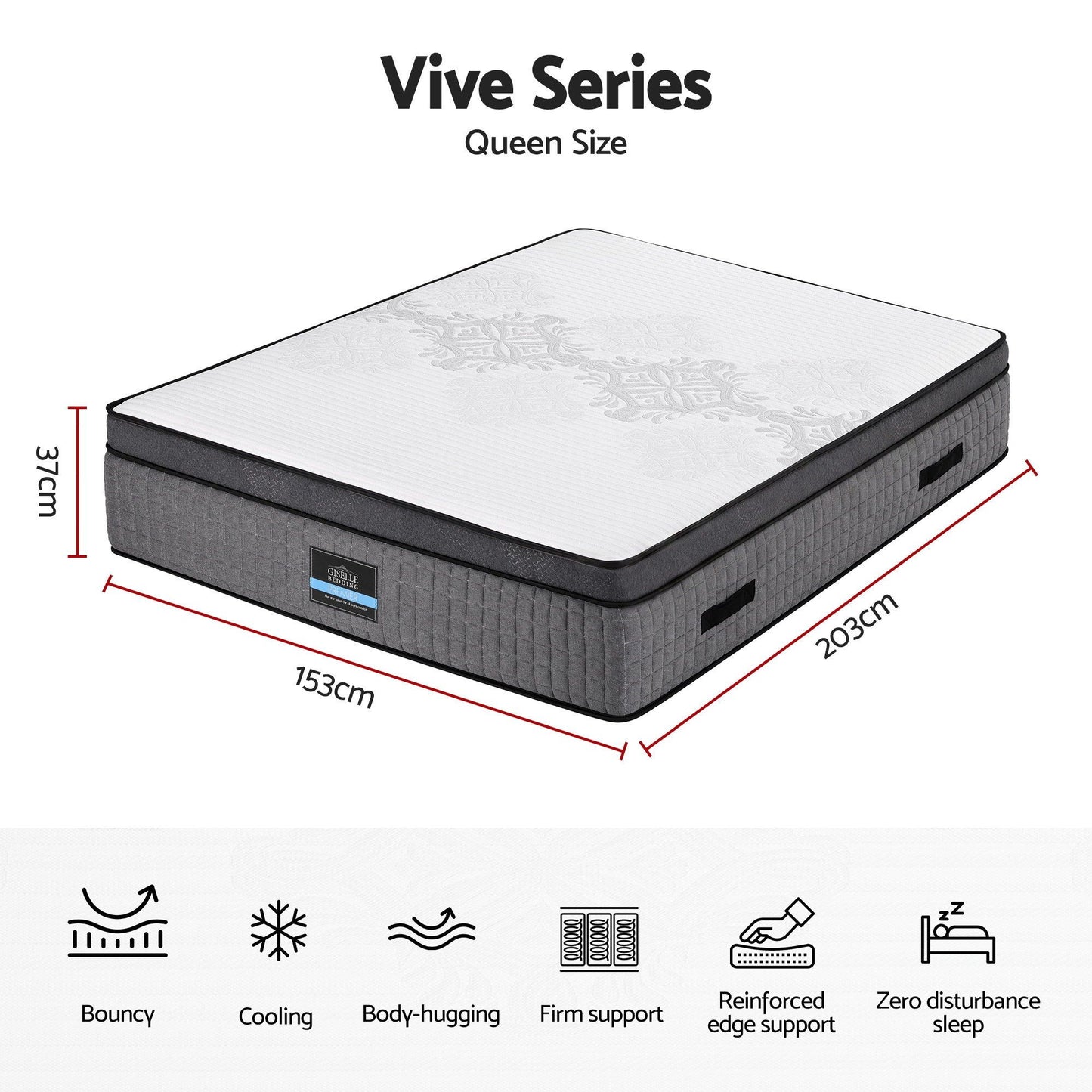 Giselle Bedding Queen Mattress 37cm 4-in-1 Adjustable Firmness Cooling Gel Memory Foam Dual-Zone Flippable for Couples