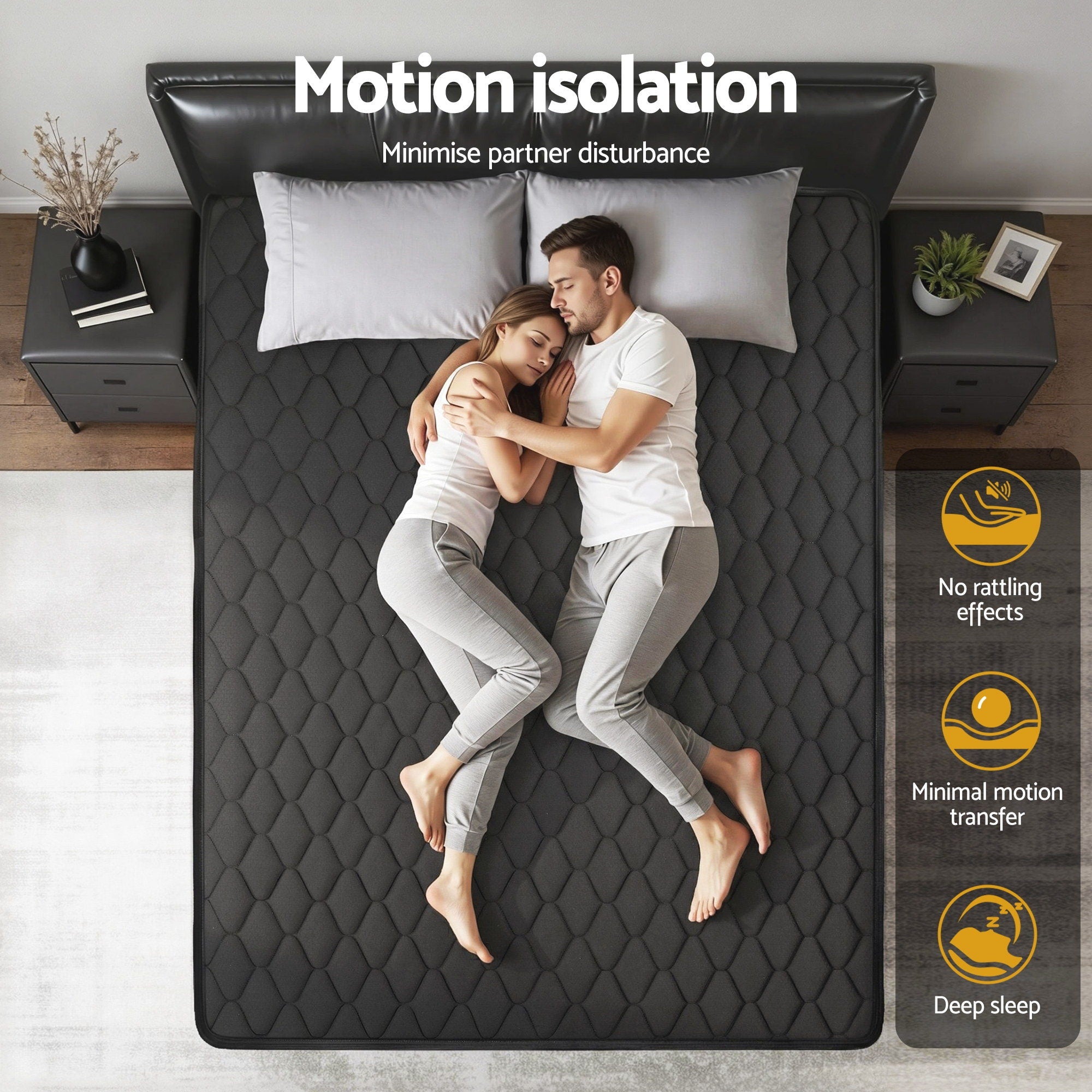 Giselle Bedding Queen Mattress 34cm Euro Top with 5-Zone Pocket Spring Support Black