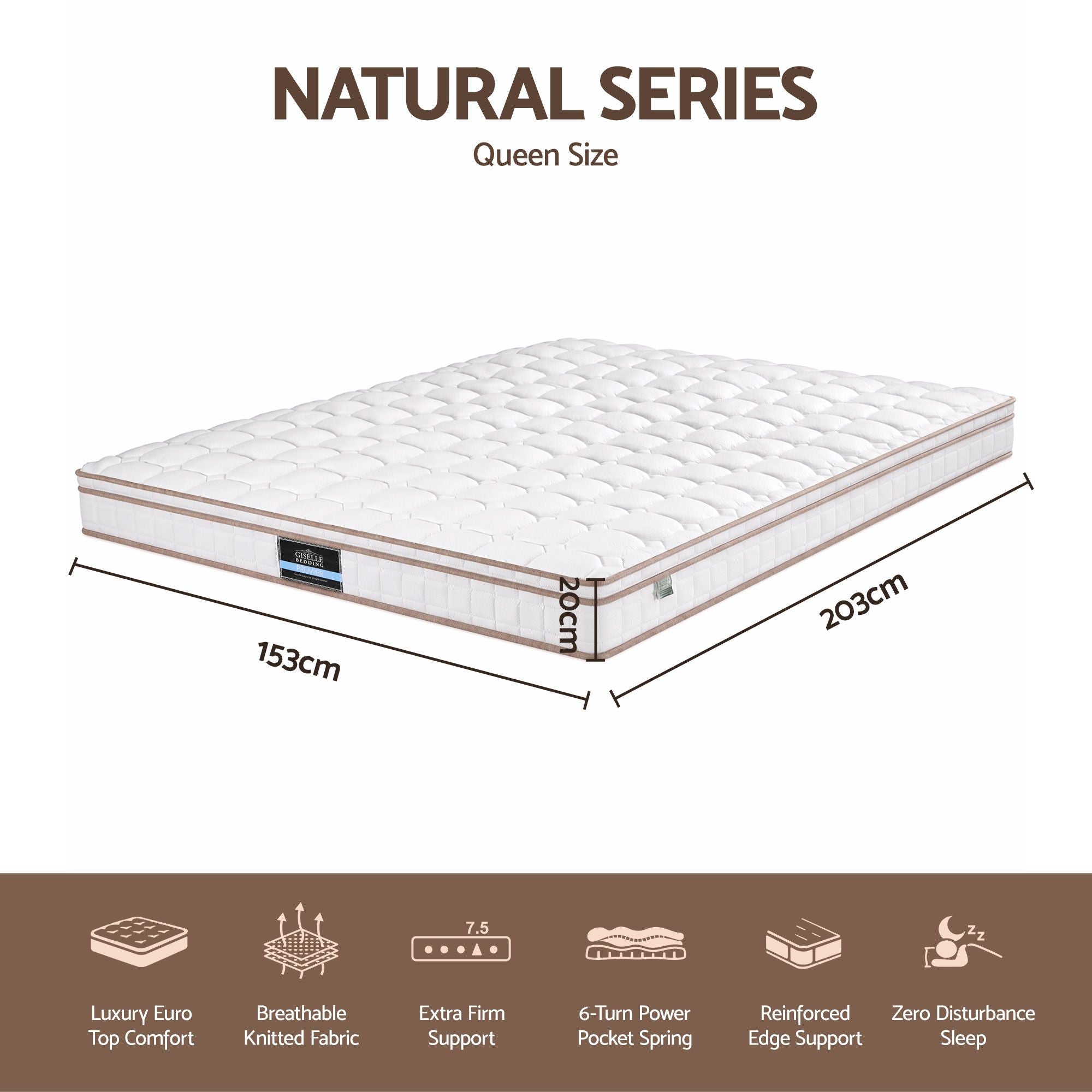 Giselle 20cm Firm Queen Mattress Pocket Spring for Bedroom or Guest Room