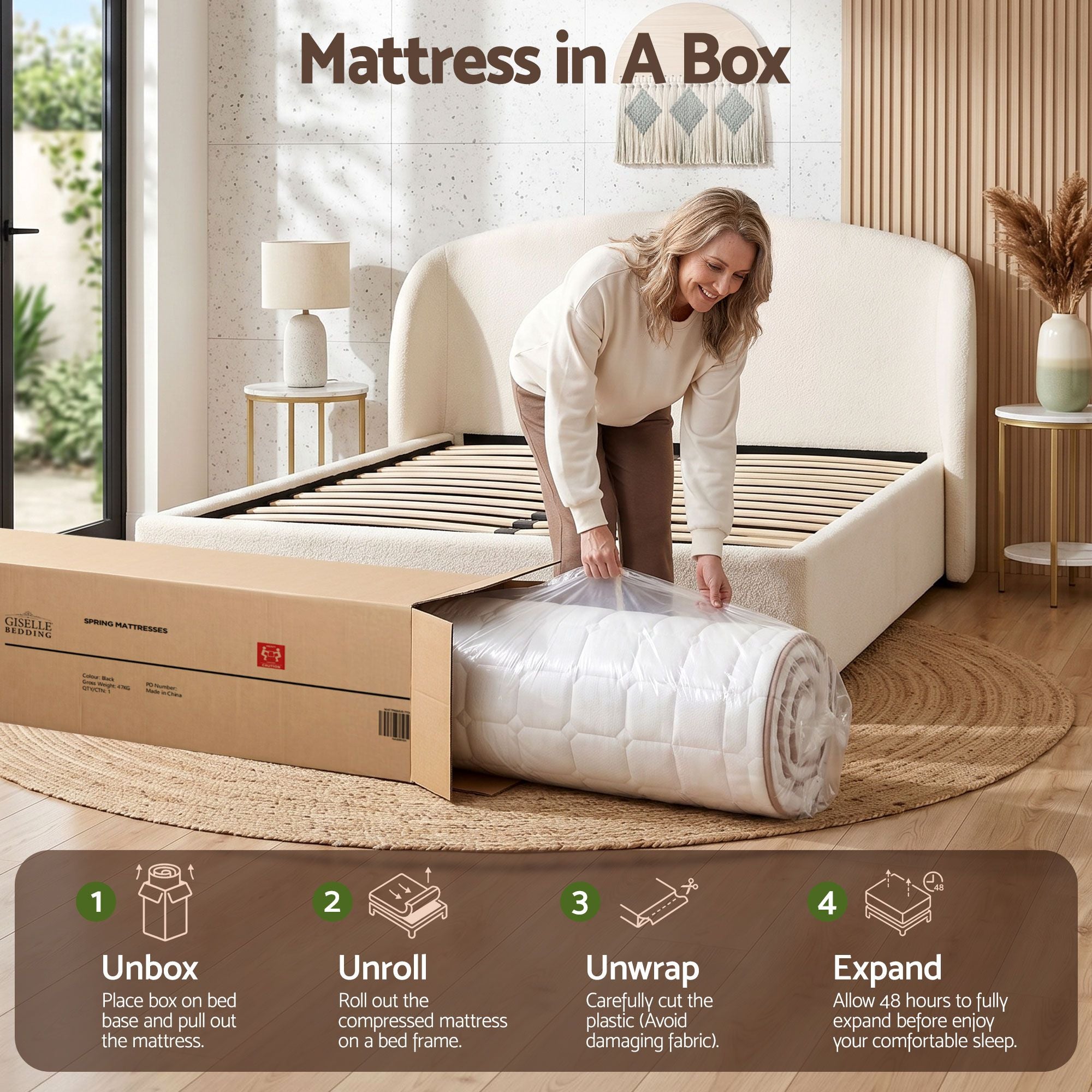 Giselle 20cm Firm Queen Mattress Pocket Spring for Bedroom or Guest Room
