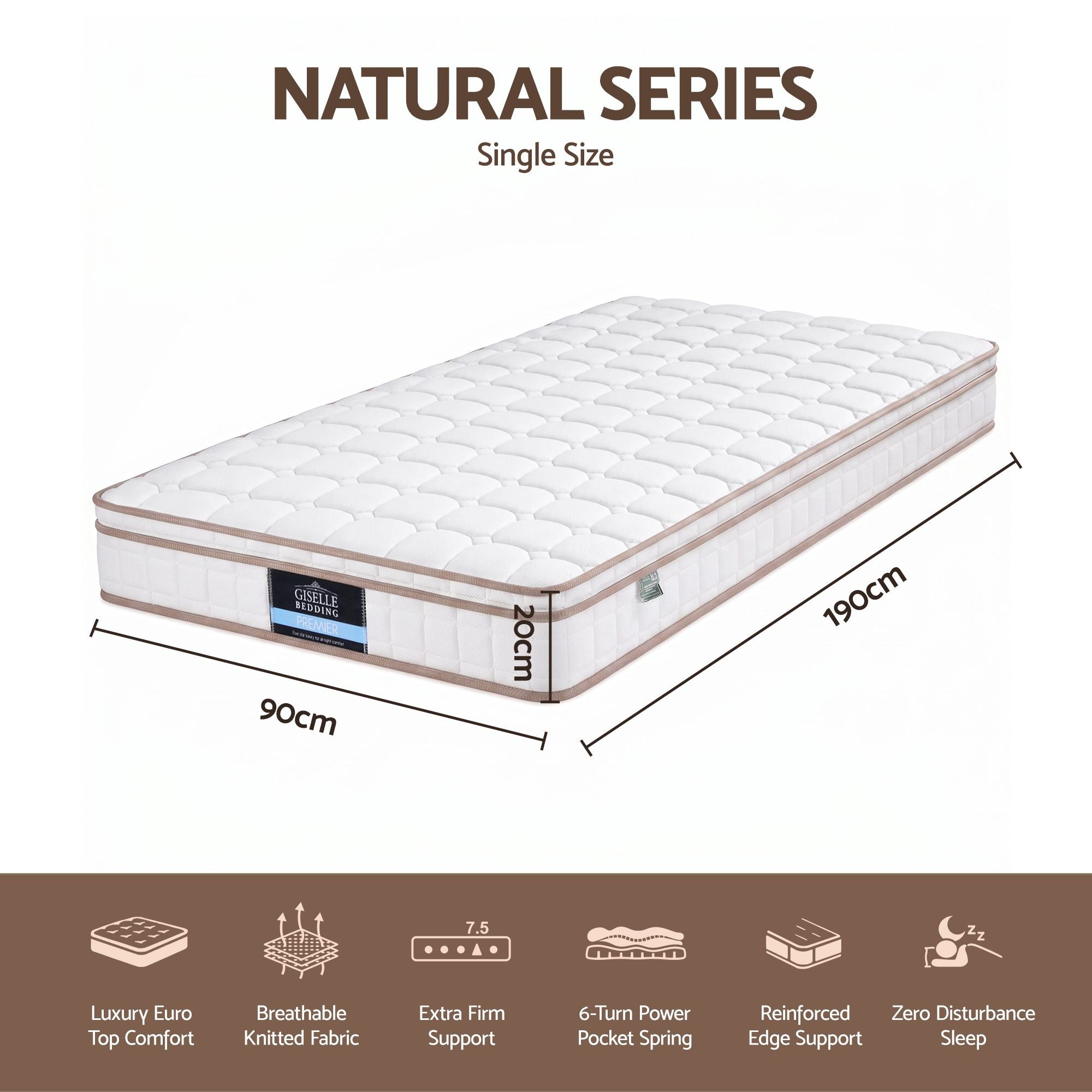Giselle 20cm Firm Single Mattress Pocket Spring for Bedroom or Guest Room