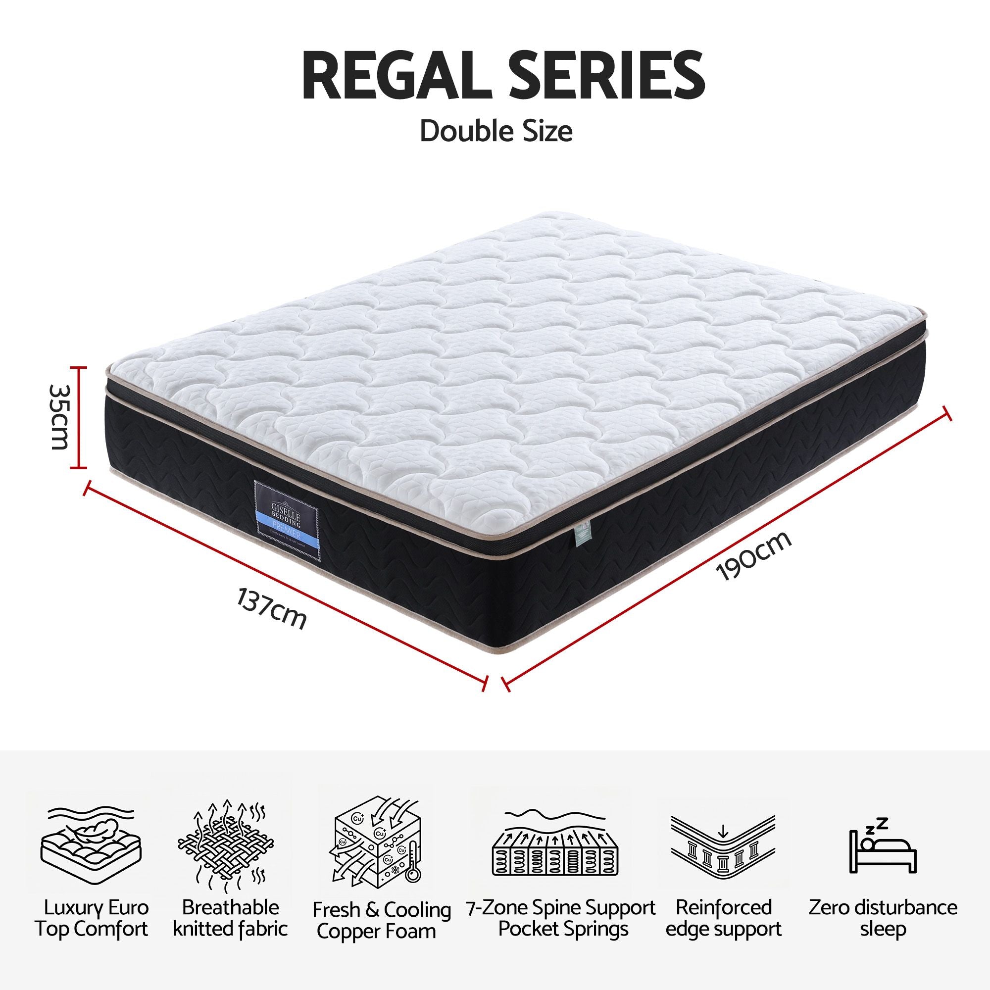 Giselle 35cm Double Mattress Firm with Copper Memory Foam and Edge Support