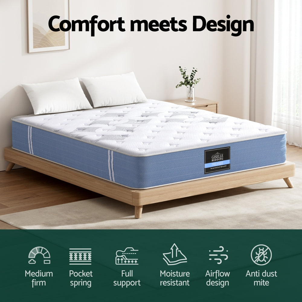 25cm Giselle Mattress Queen Bed Pocket Spring Mattresses