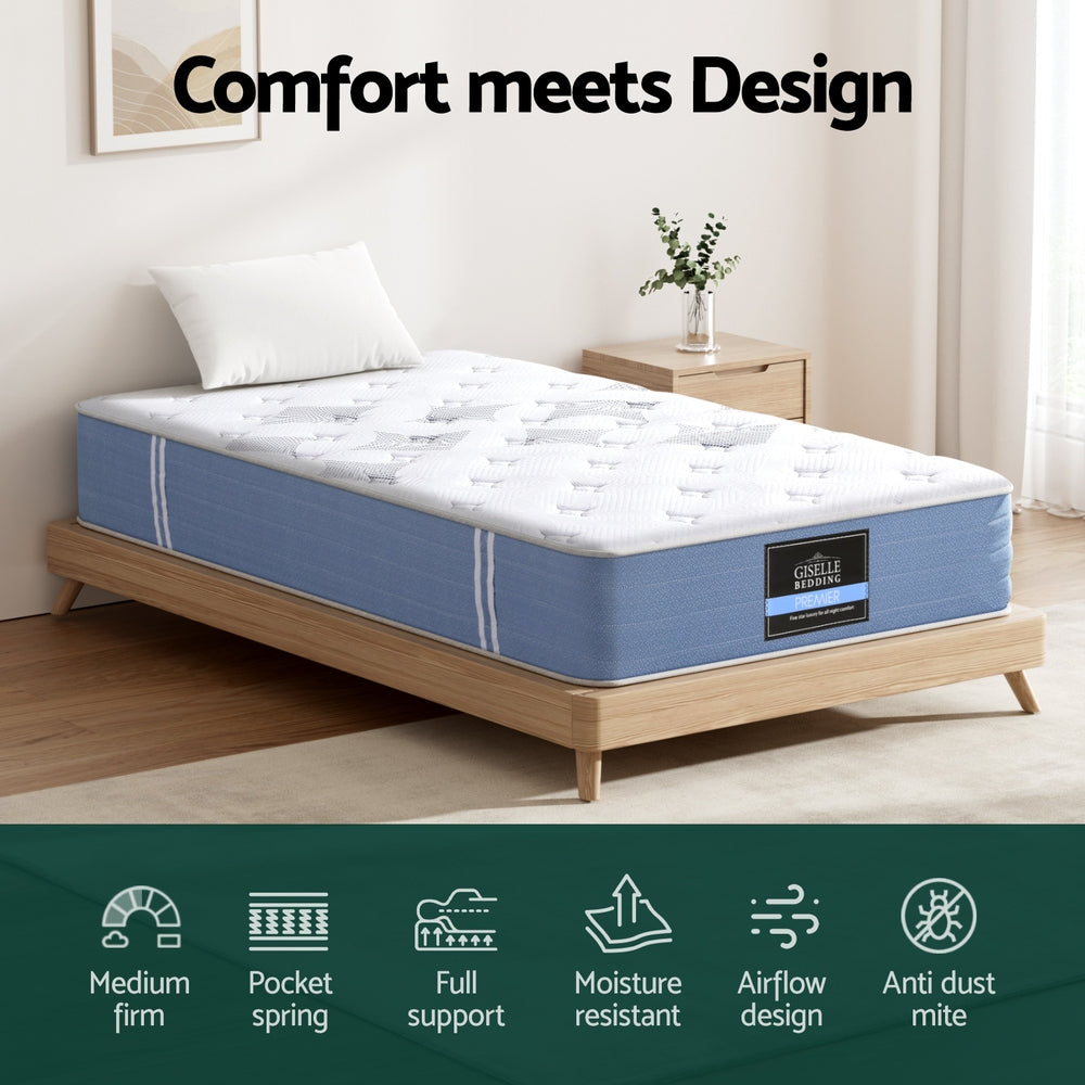 25cm Giselle Mattress Single Bed Pocket Spring Mattresses