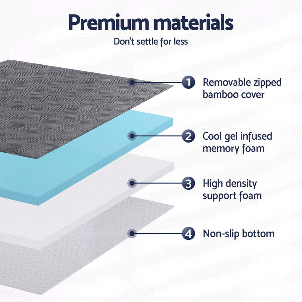 Giselle 8cm Memory Foam Mattress Topper Gel Dual Layer Foam Bamboo King
