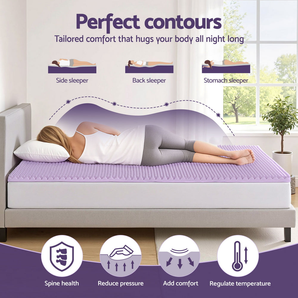 Giselle 5cm Memory Foam Mattress Topper Lavender Infused Egg Crate Pad Mat Queen