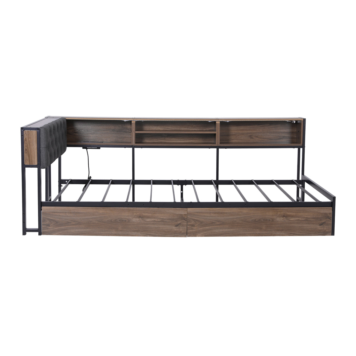 Artiss Bed Frame King Single Size with 2 Drawers and Charging Station Metal Corner Bed Base