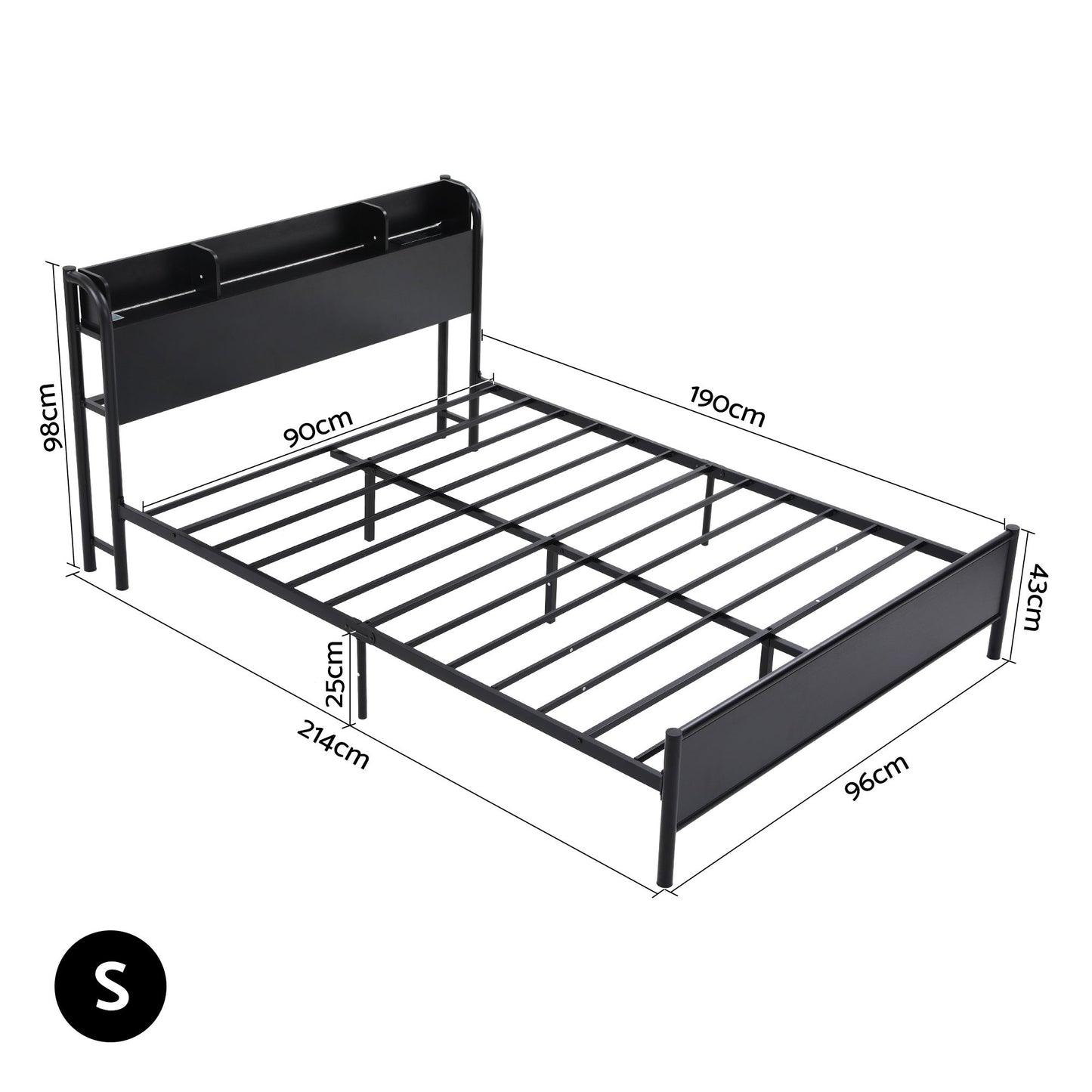 Artiss Bed Frame Single Size with Storage Shelf Headboard Charging Station GRID