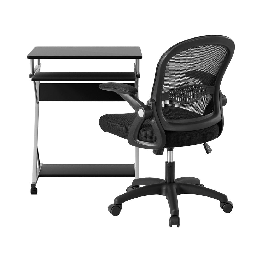 Artiss Computer Desk Mesh Office Chair Set Desks with Keyboard Shelf Try Black
