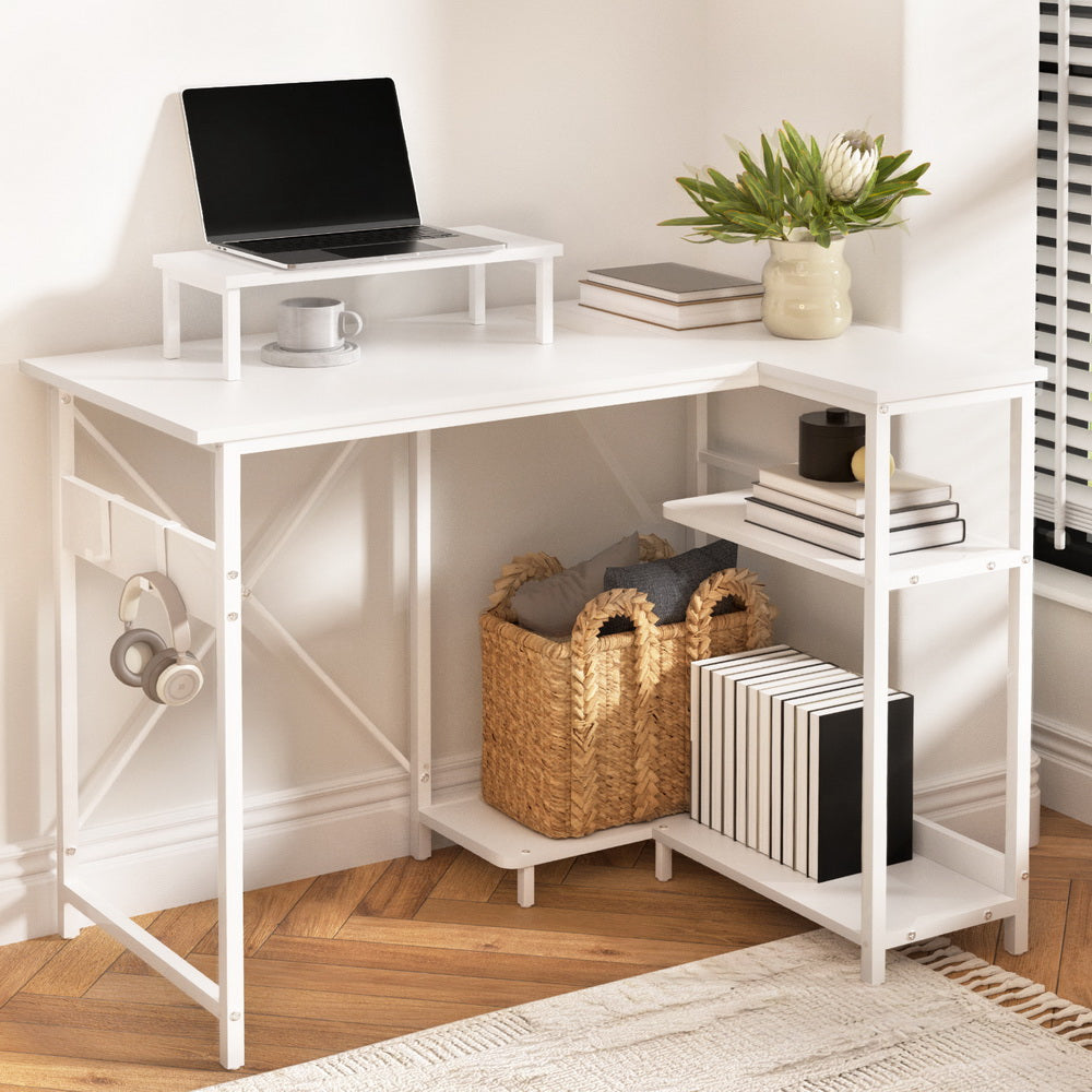 Artiss Computer Desk L-Shape Home Office Study Table Open Shelves White 100CM