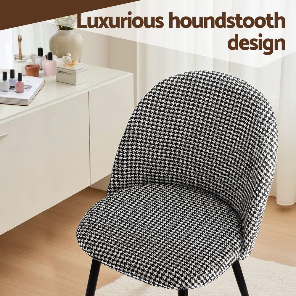 Artiss Dining Chairs Set of 4 Linen Solid Curved Houndstooth