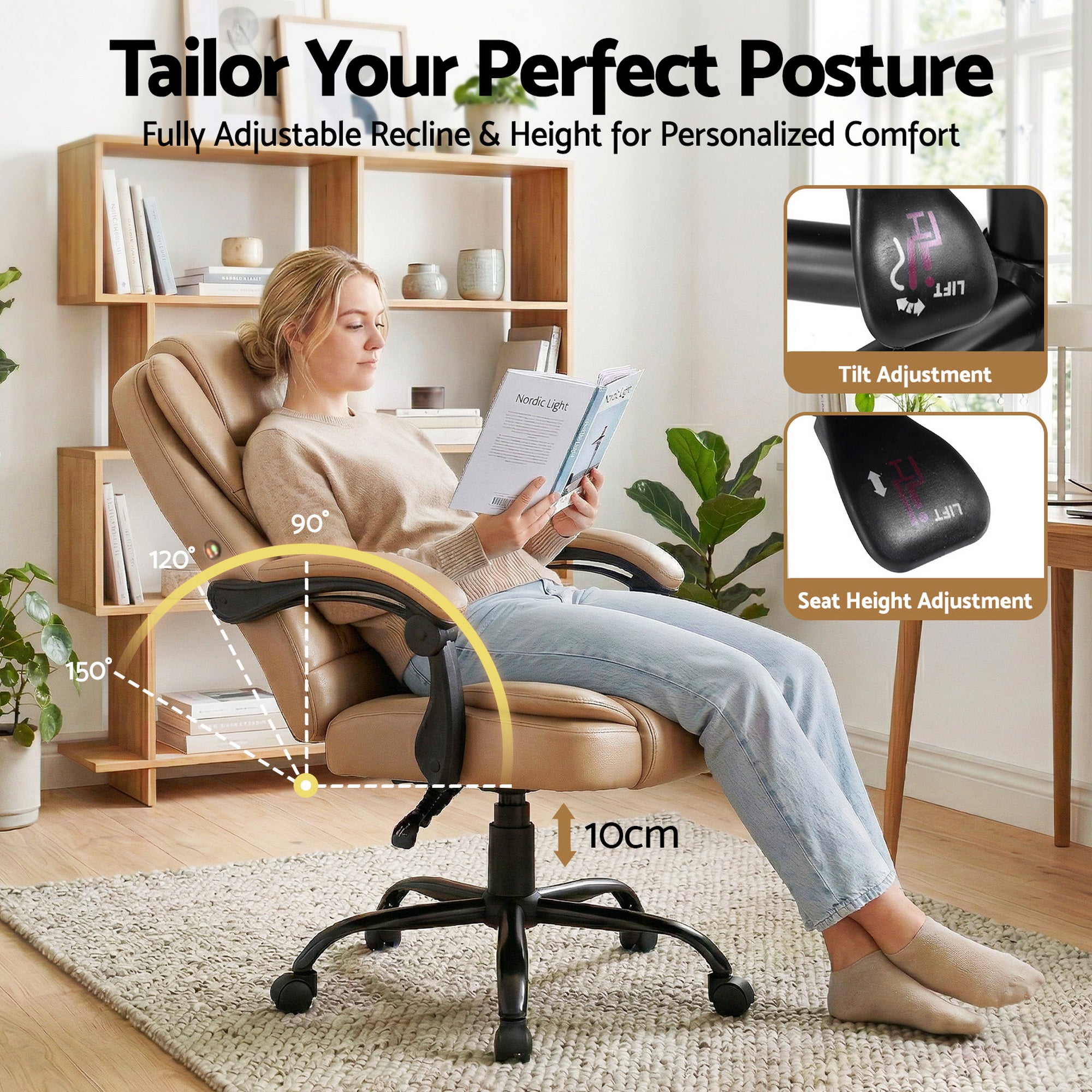 Artiss Massage Office Chair Executive Computer Gaming Chairs Brown PU Leather Espresso