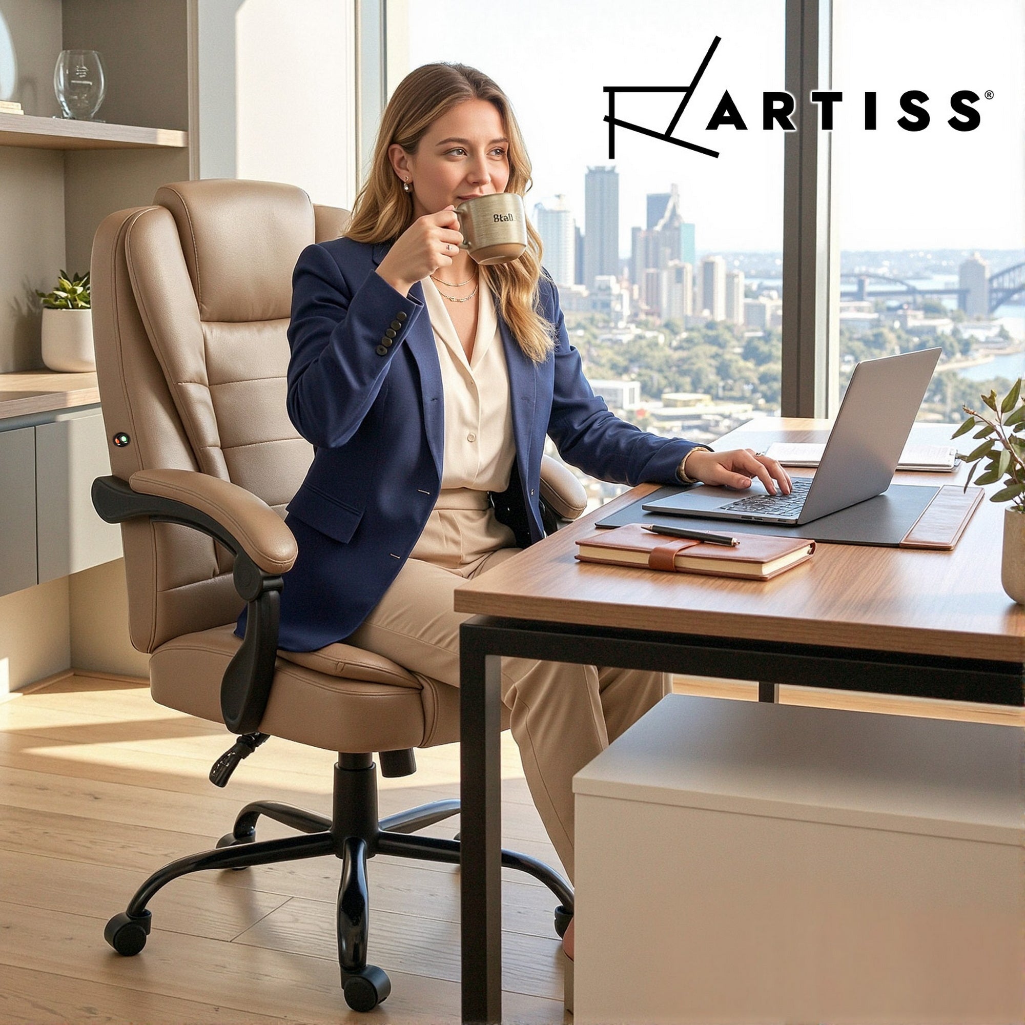 Artiss Massage Office Chair Executive Computer Gaming Chairs Brown PU Leather Espresso