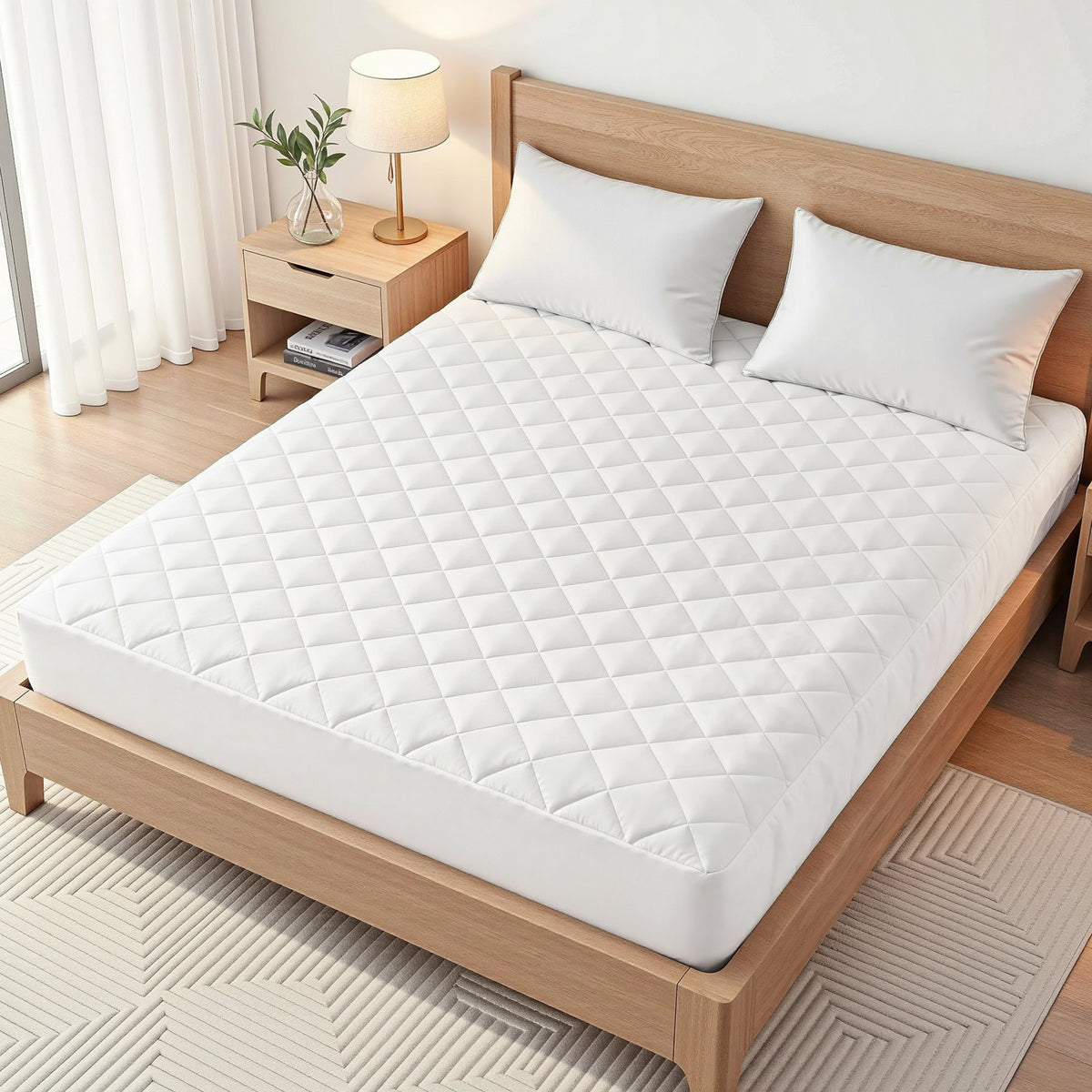 Giselle Waterproof Mattress Protector 100% Cotton Quilted Fitted Cover Double