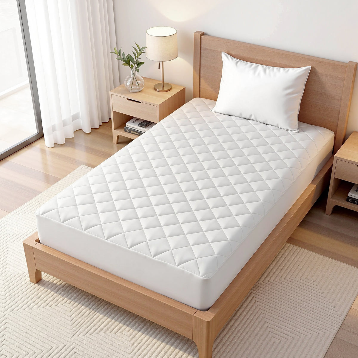 Giselle Waterproof Mattress Protector 100% Cotton Quilted Fitted Cover King Single