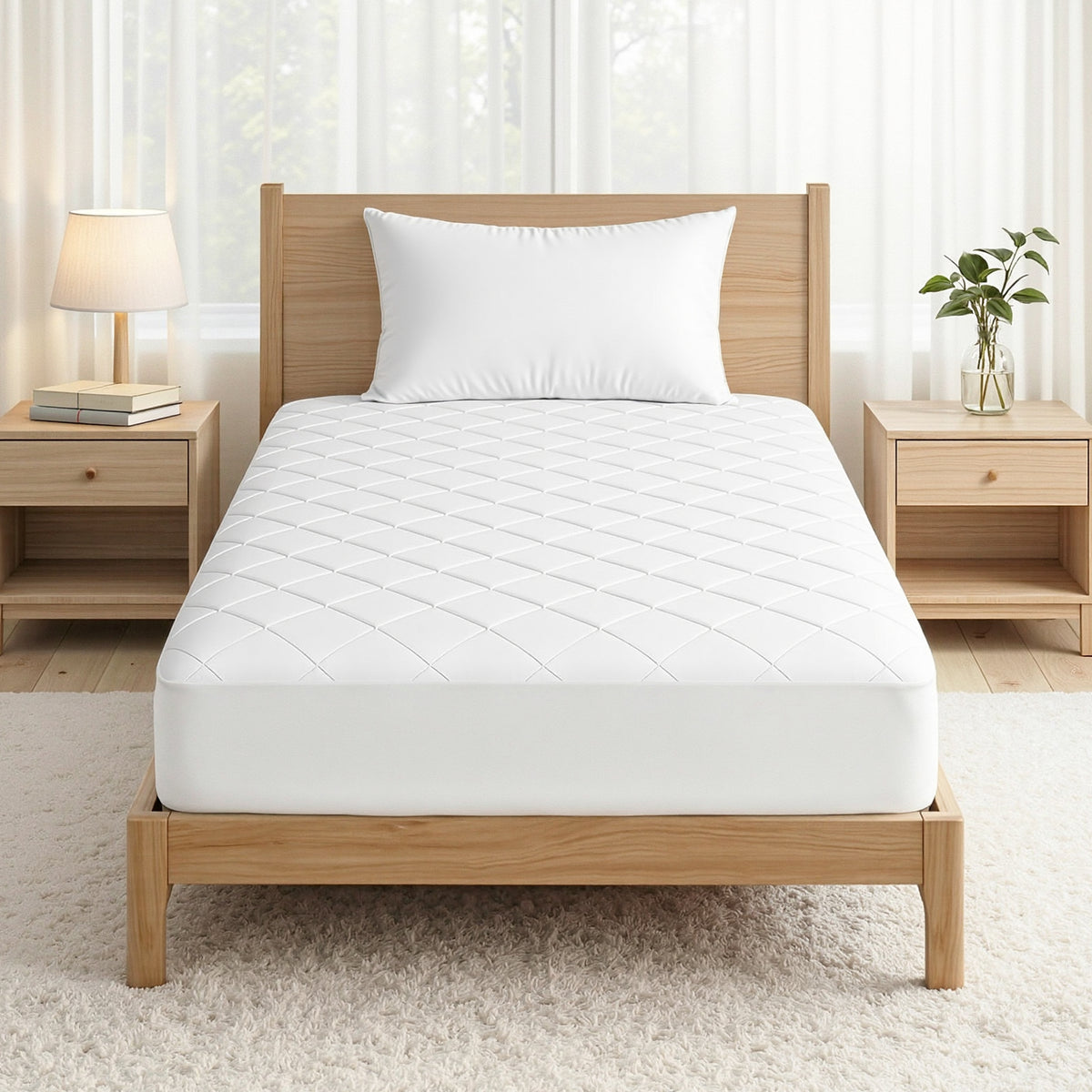 Giselle Waterproof Mattress Protector 100% Cotton Quilted Fitted Cover King Single