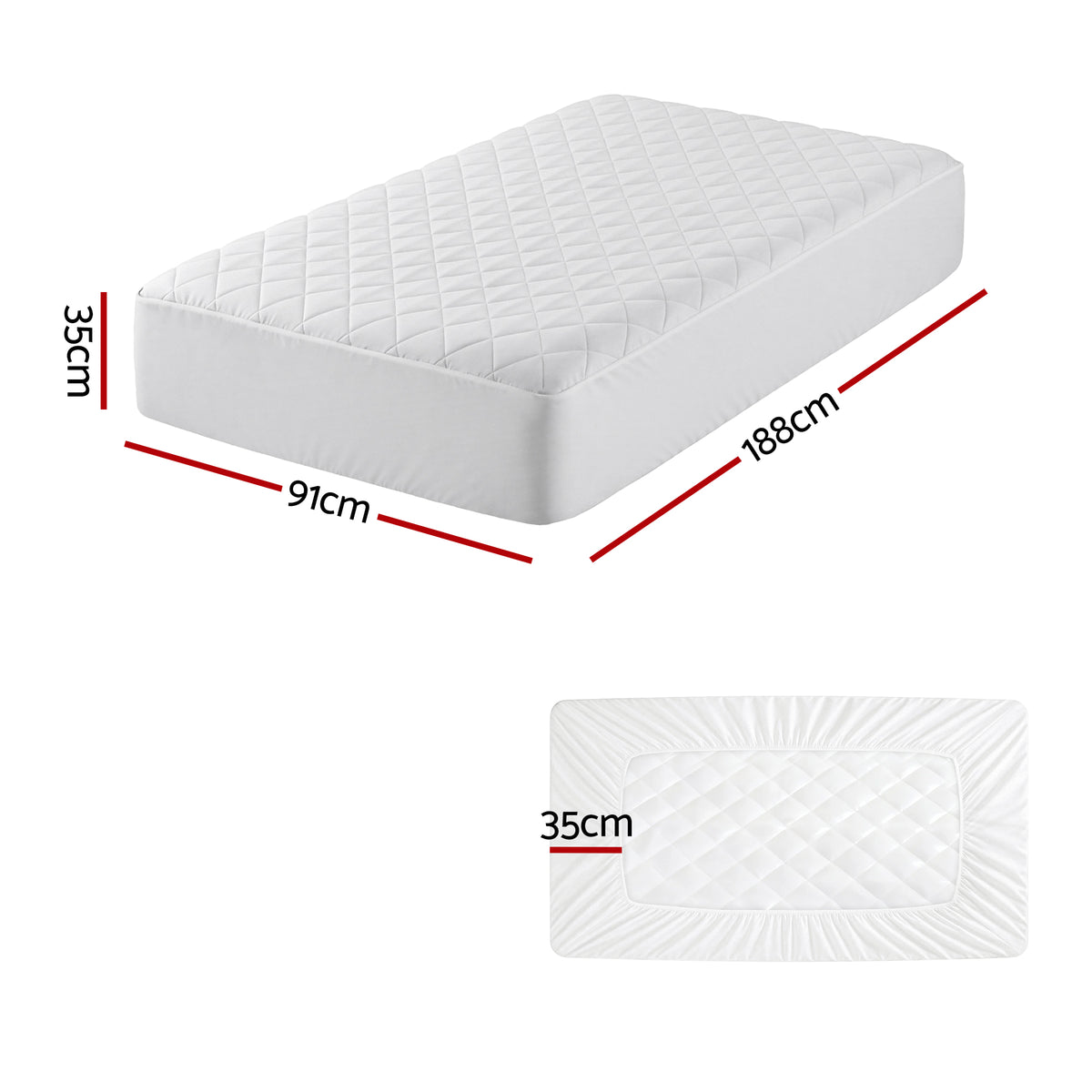 Giselle Waterproof Mattress Protector 100% Cotton Quilted Fitted Cover Single