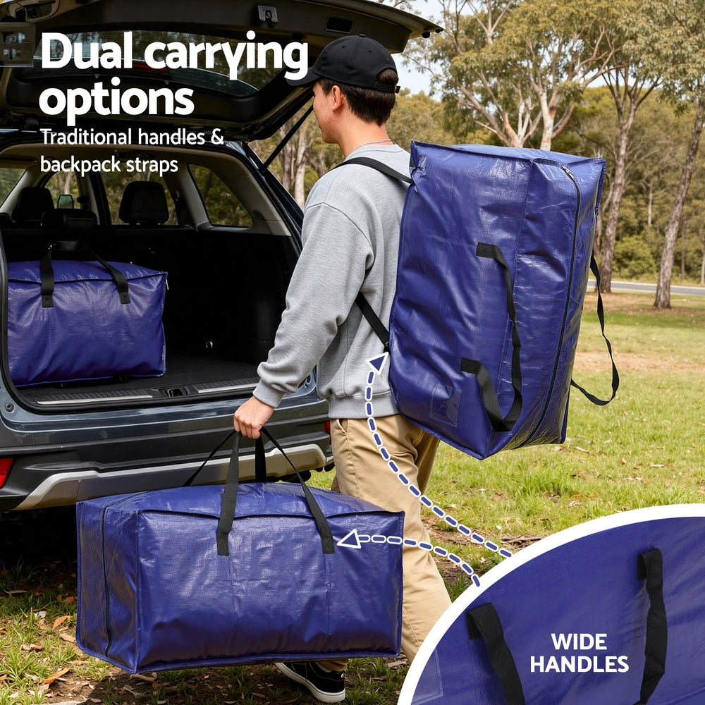 Artiss Moving Bags Heavy Duty Waterproof Backpack Straps Large Storage Totes 5 Pack Blue