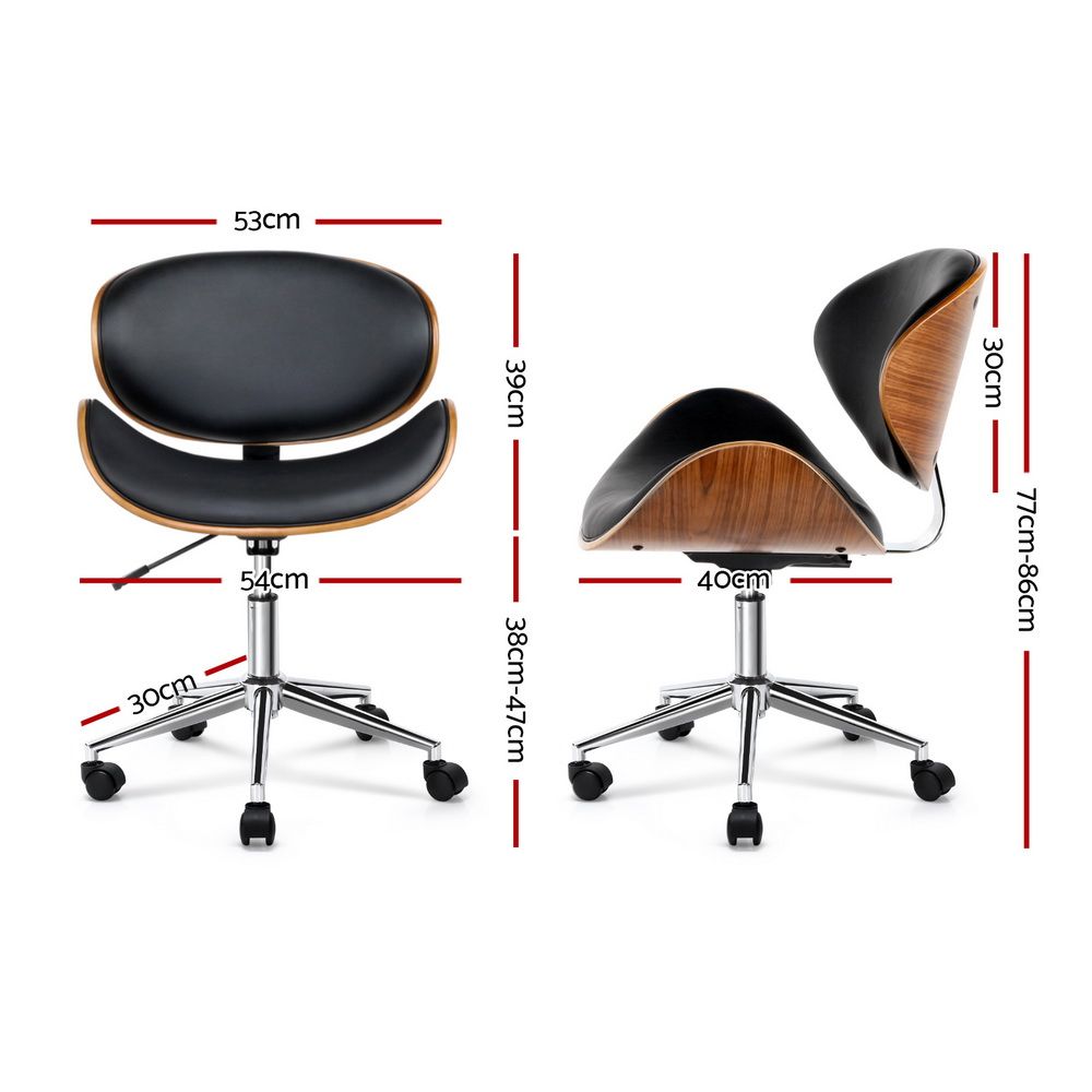 Artiss Wooden Office Chair Leather Seat Black