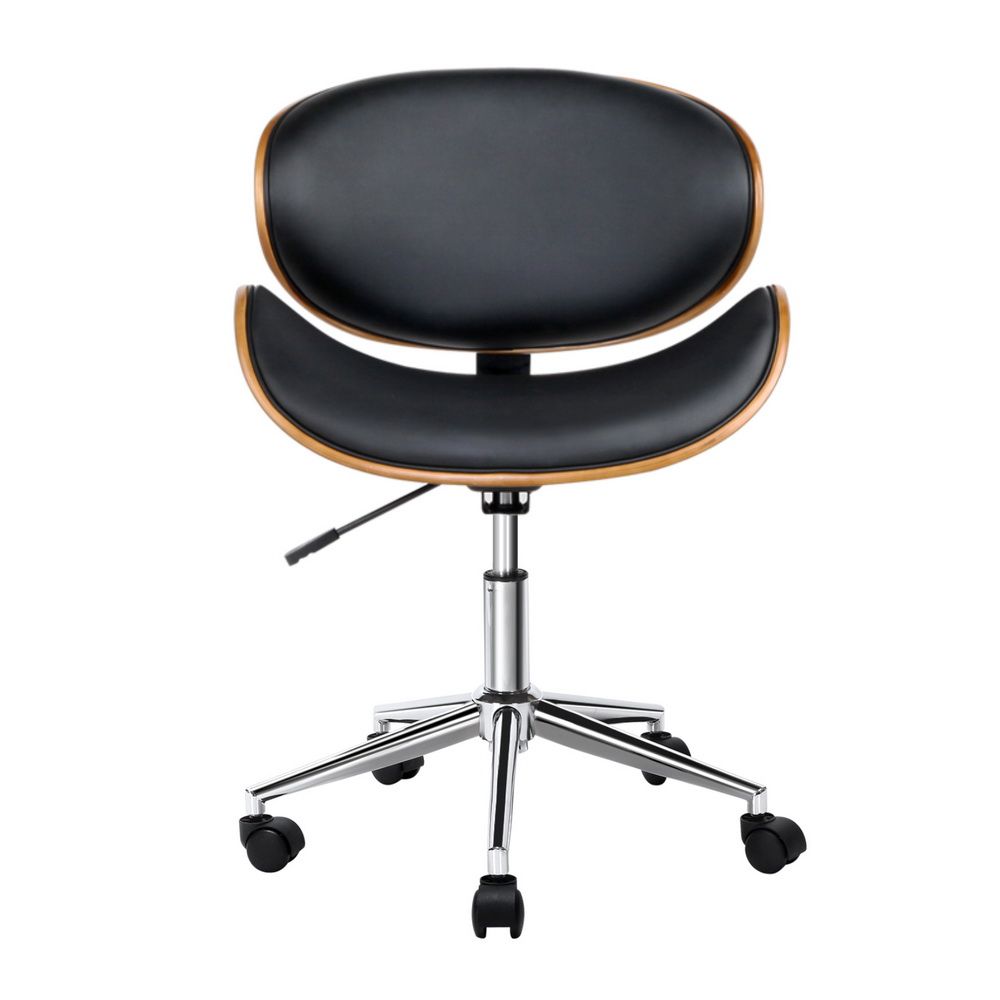 Artiss Wooden Office Chair Leather Seat Black