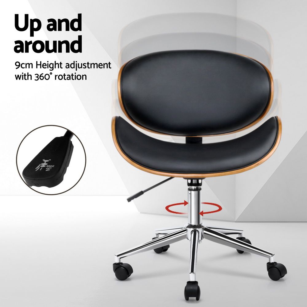 Artiss Wooden Office Chair Leather Seat Black