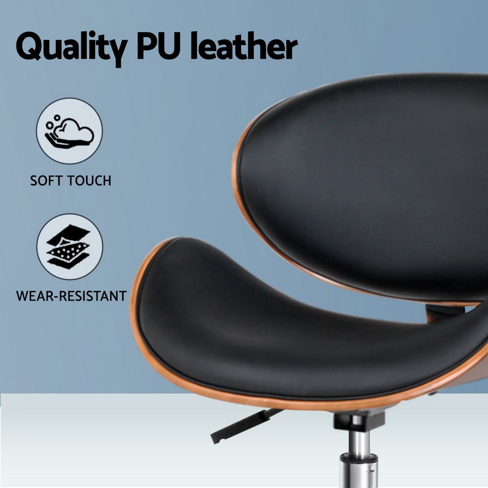 Artiss Wooden Office Chair Leather Seat Black