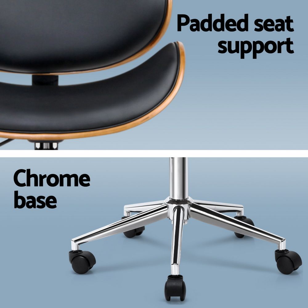 Artiss Wooden Office Chair Leather Seat Black