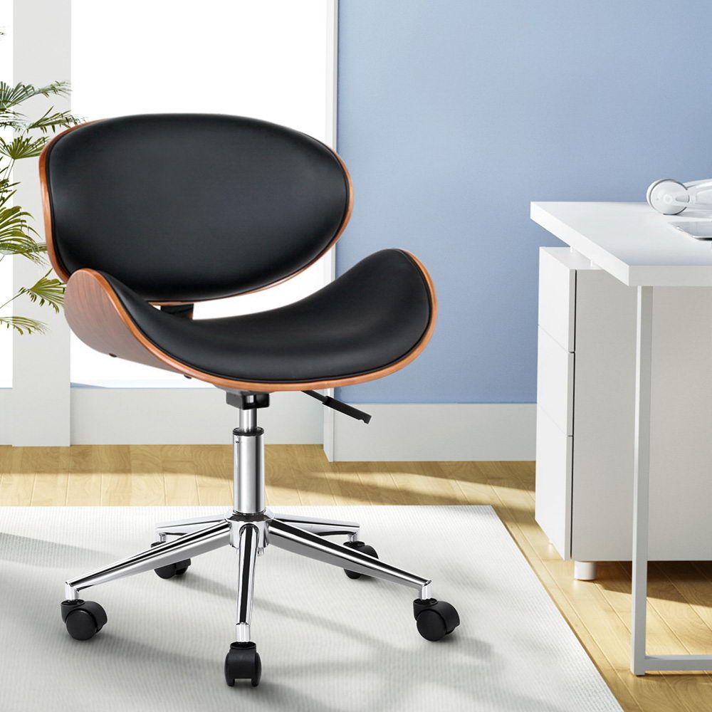 Artiss Wooden Office Chair Leather Seat Black