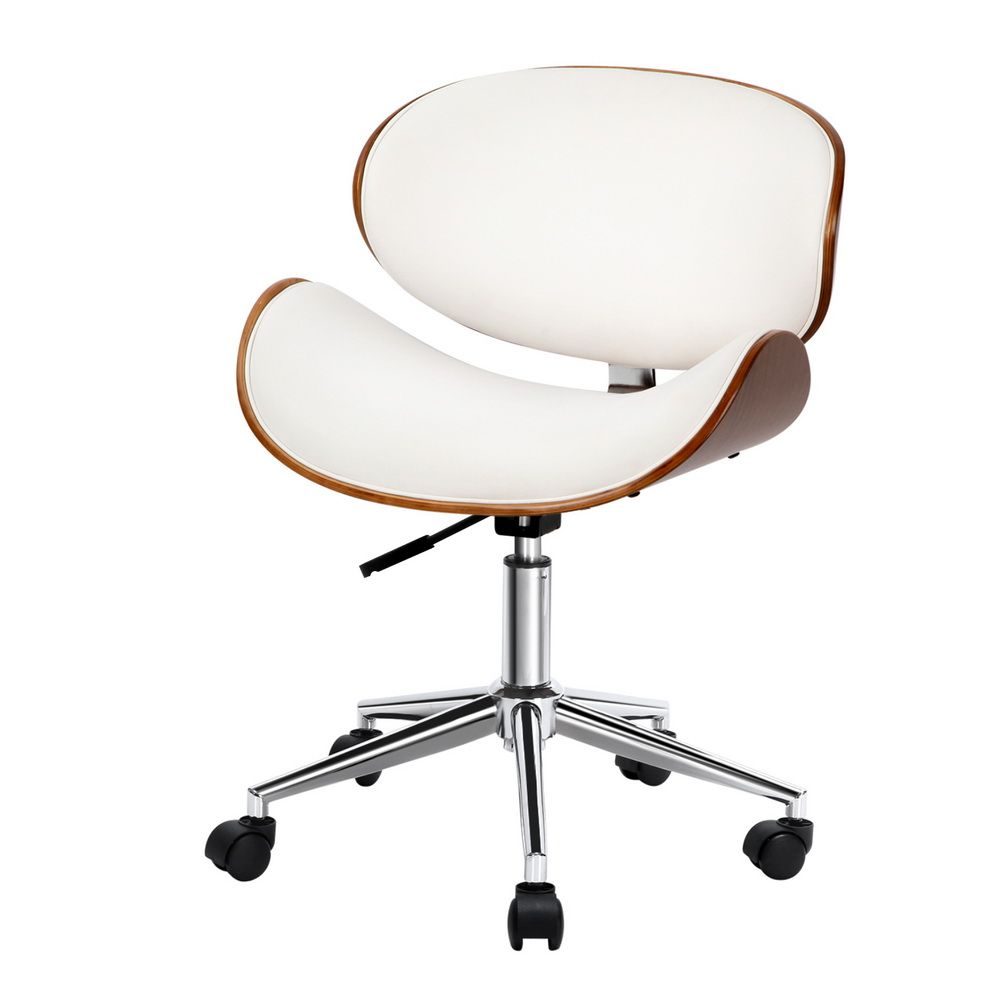 Artiss Wooden Office Chair Leather Seat White
