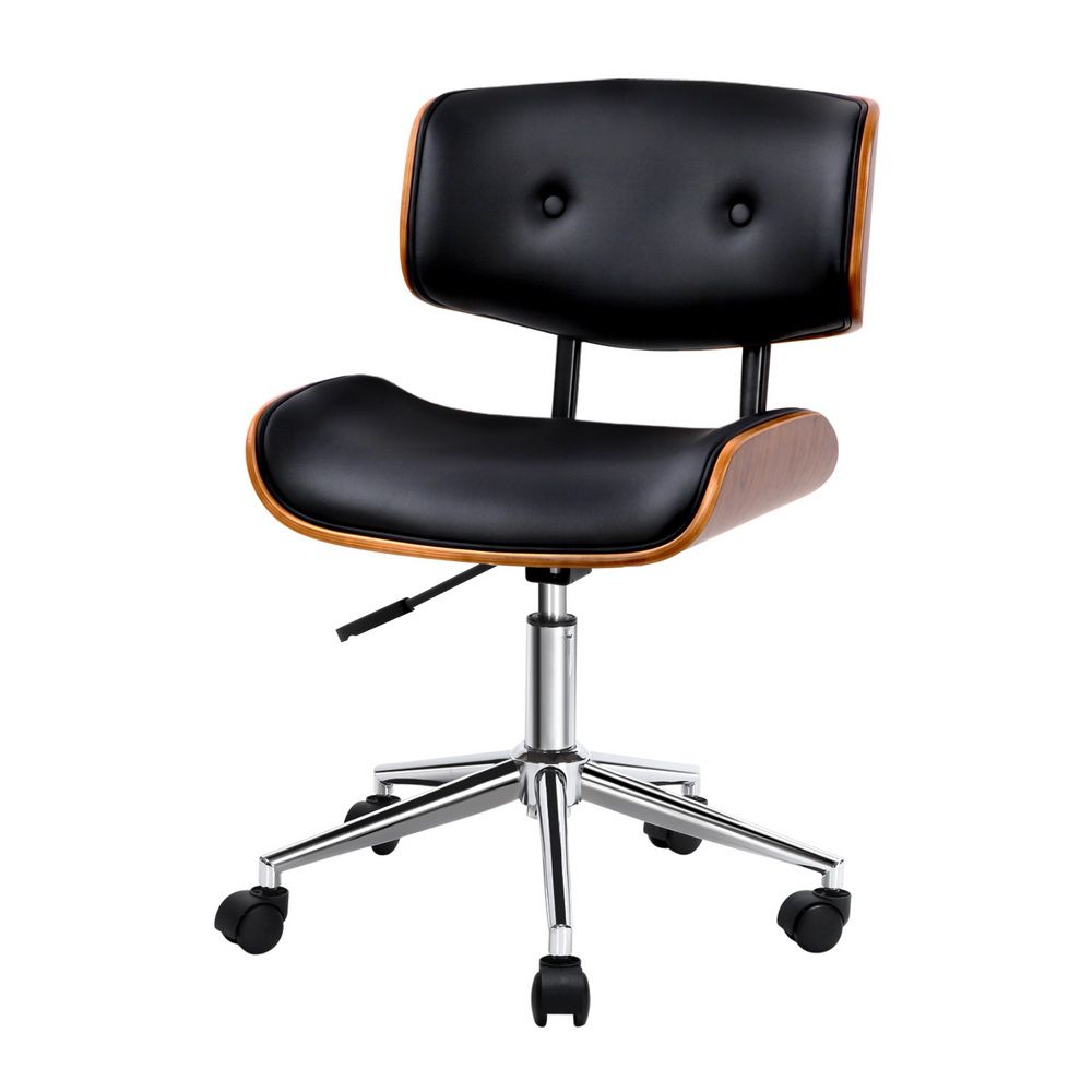Artiss Wooden Office Chair PU Seat Black Brown