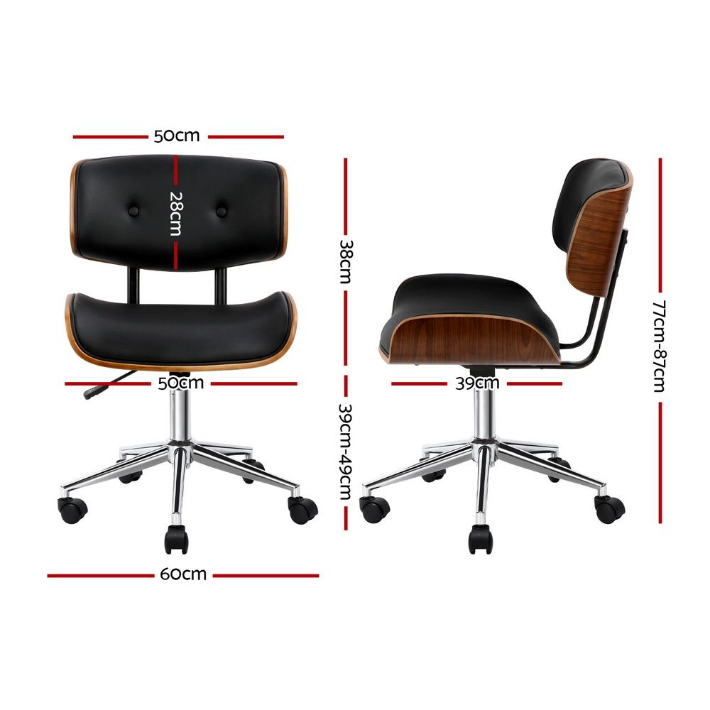 Artiss Wooden Office Chair PU Seat Black Brown