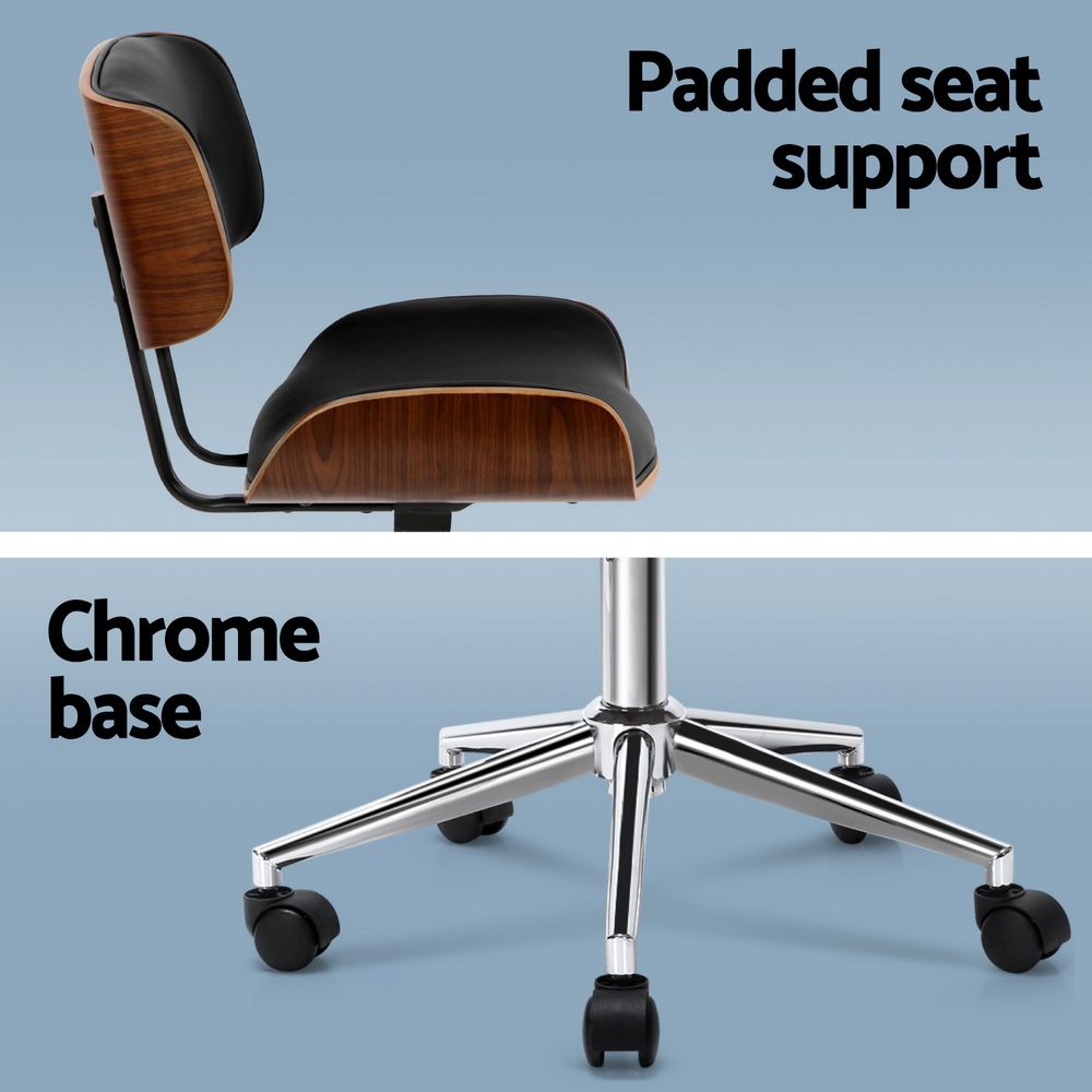 Artiss Wooden Office Chair PU Seat Black Brown