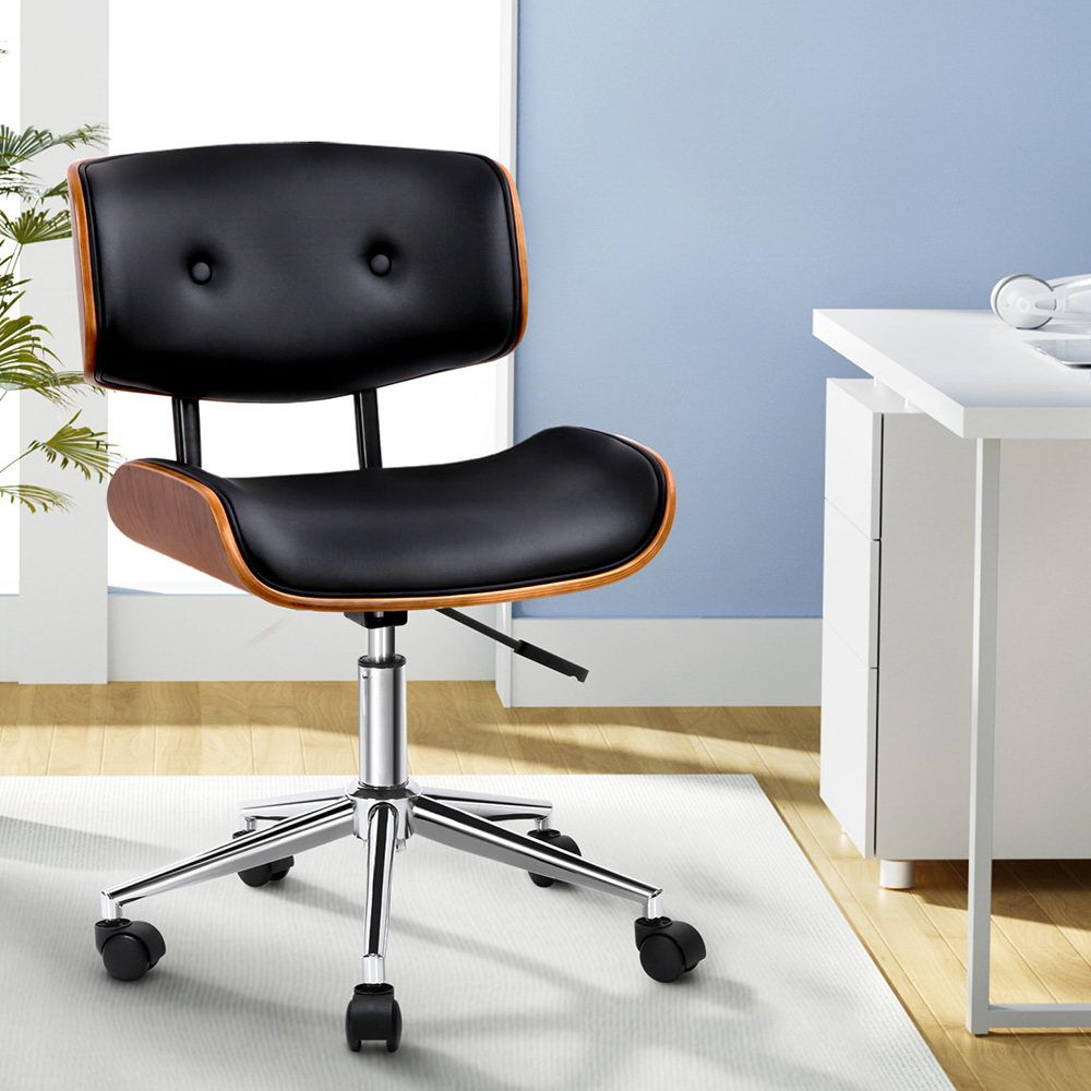 Artiss Wooden Office Chair PU Seat Black Brown