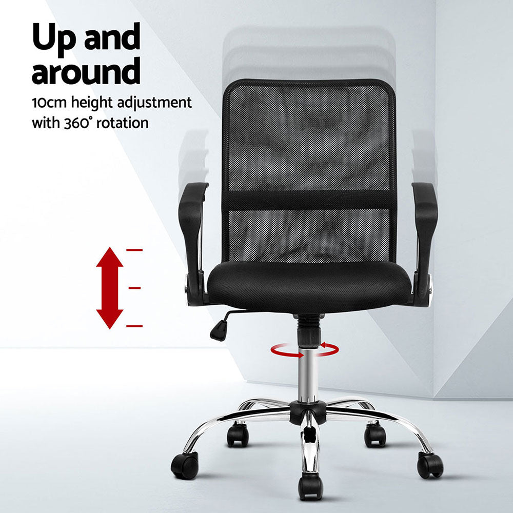 Artiss 2x Mesh Office Chair Mid Back Black
