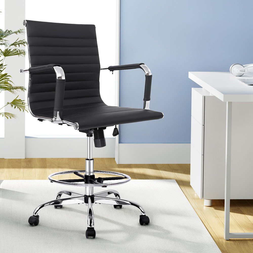 Artiss Office Chair Drafting Stool Leather Chairs Black