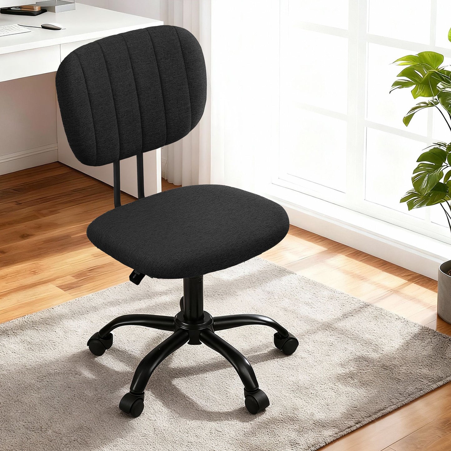 Artiss Armless Office Chair with Wheels, Ergonomic 360° Swivel Home Office Desk Chair, Height Adjustable Computer Task Chair with Fabric Back and Seat for Small Space, Black