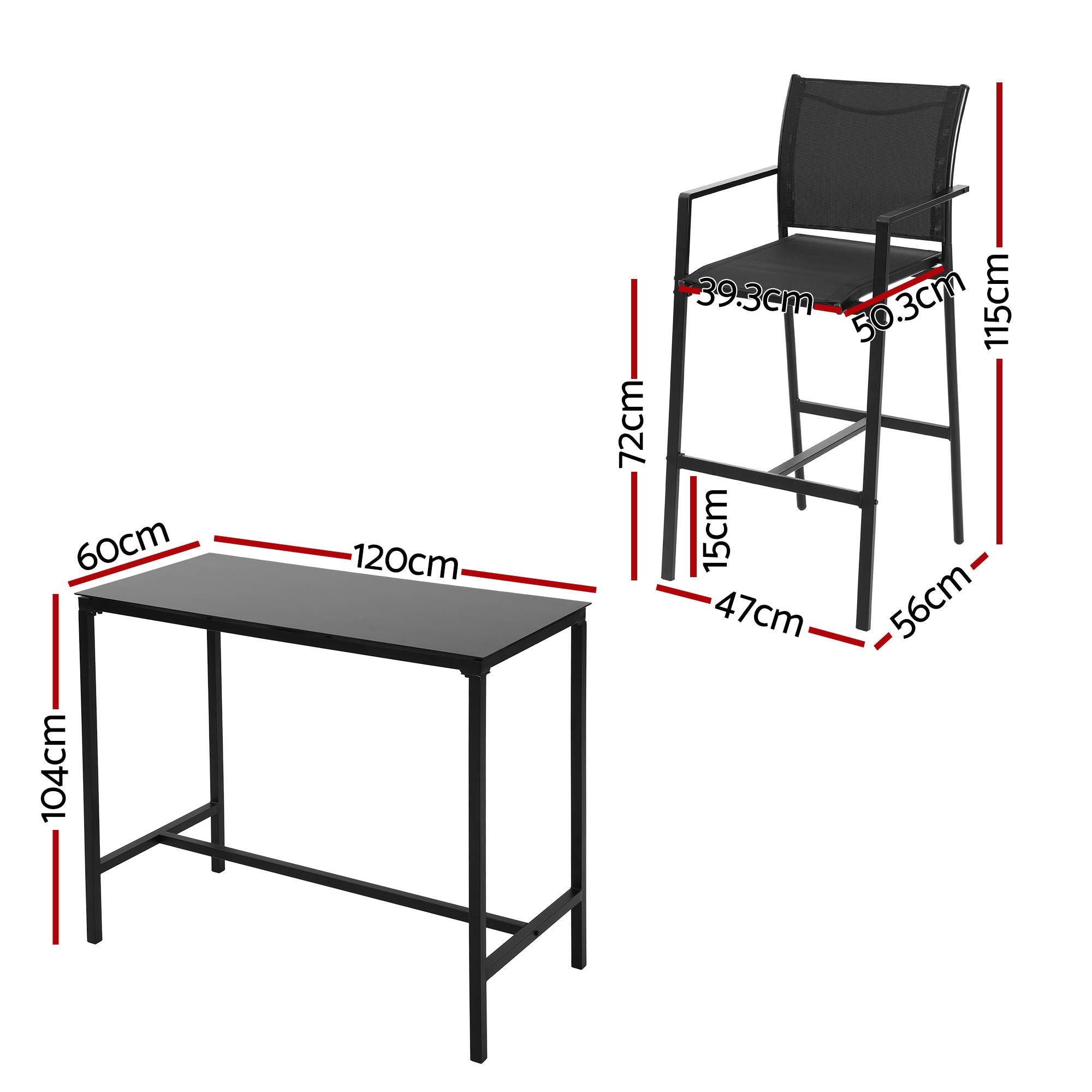 Gardeon 7PCS Outdoor Bar Set Stools Dining Chairs Table Patio Steel Bistro Set Black