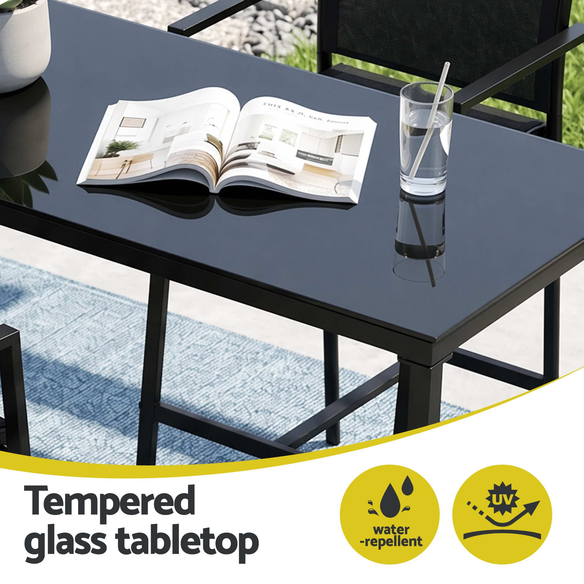Gardeon 7PCS Outdoor Bar Set Stools Dining Chairs Table Patio Steel Bistro Set Black