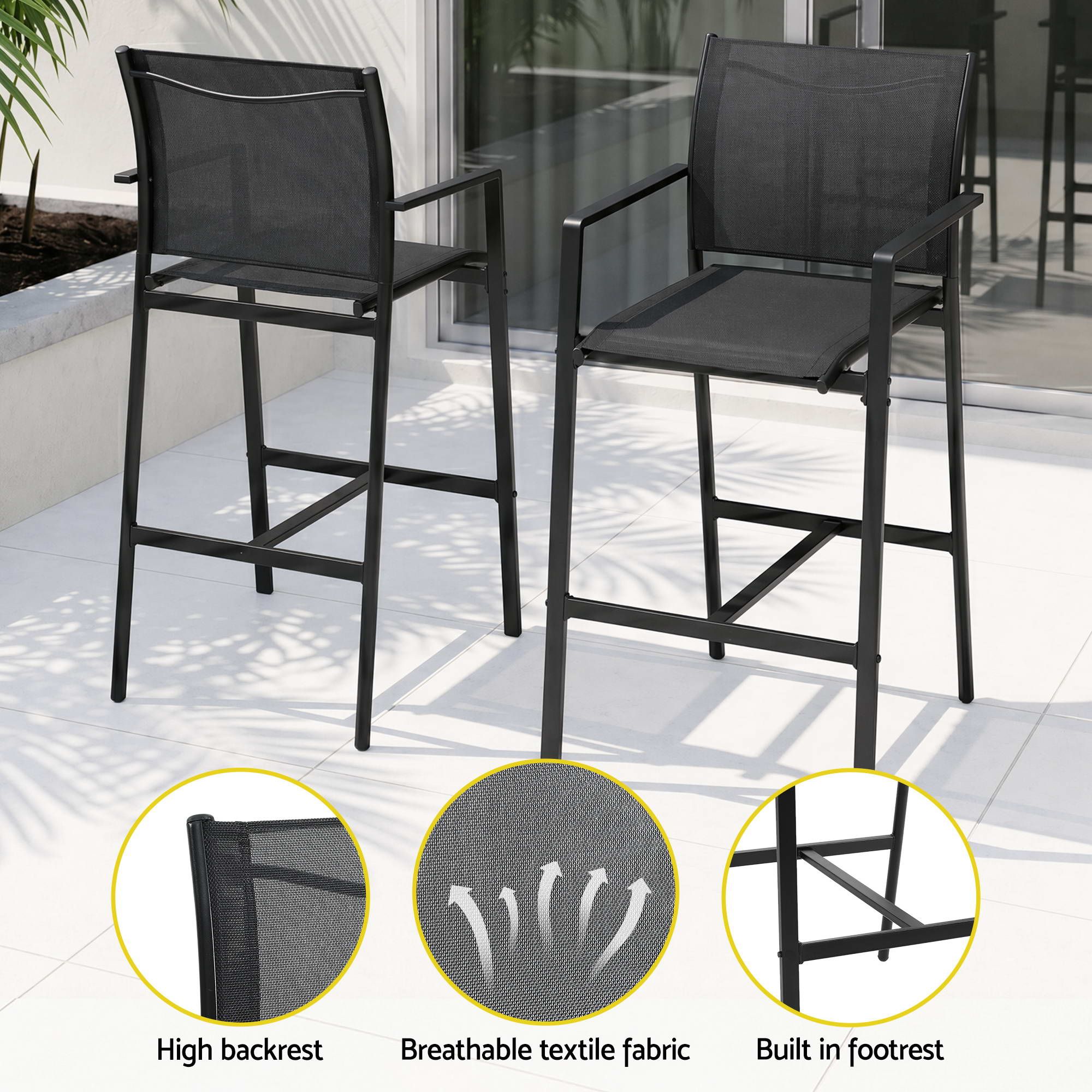 Gardeon 7PCS Outdoor Bar Set Stools Dining Chairs Table Patio Steel Bistro Set Black
