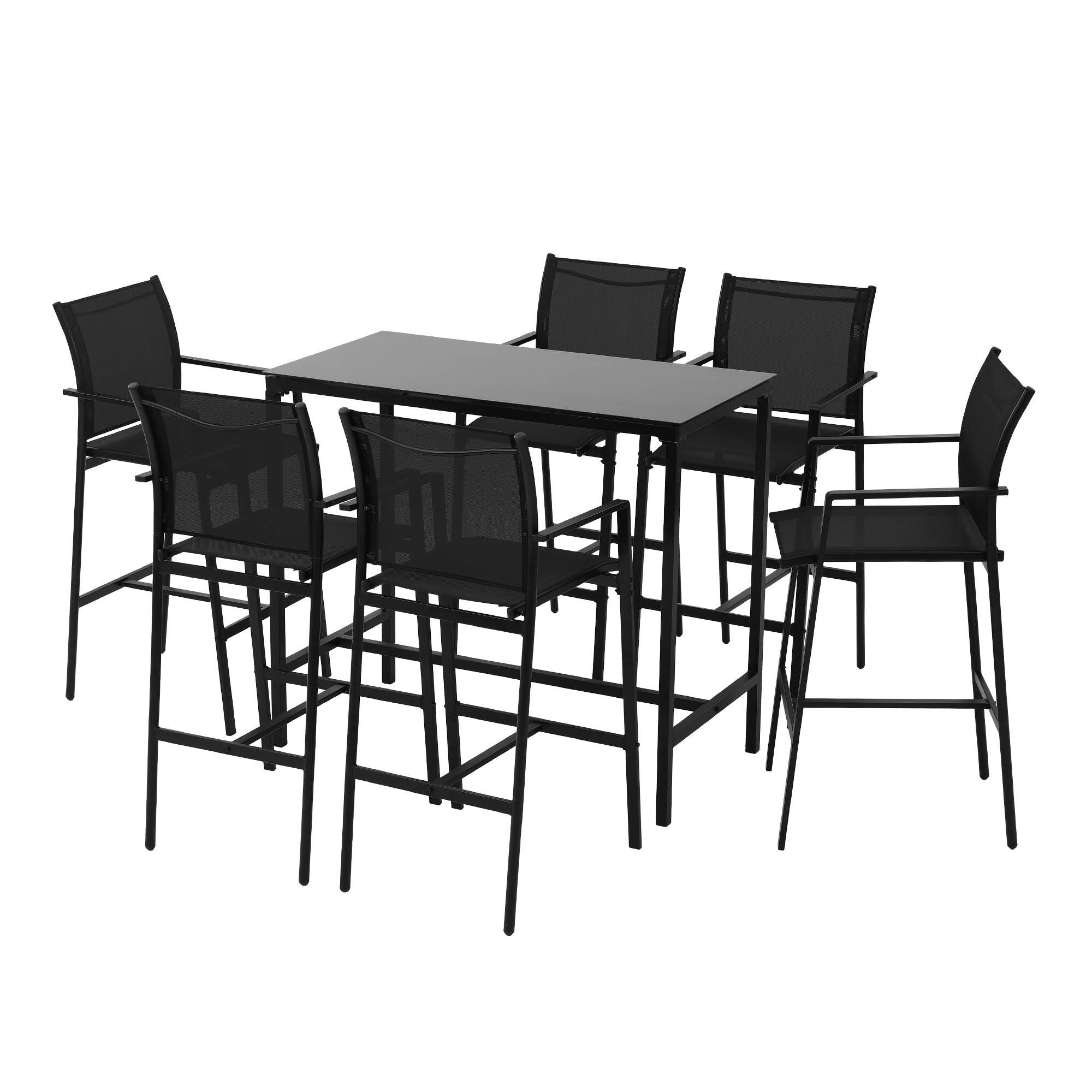 Gardeon 7PCS Outdoor Bar Set Stools Dining Chairs Table Patio Steel Bistro Set Black