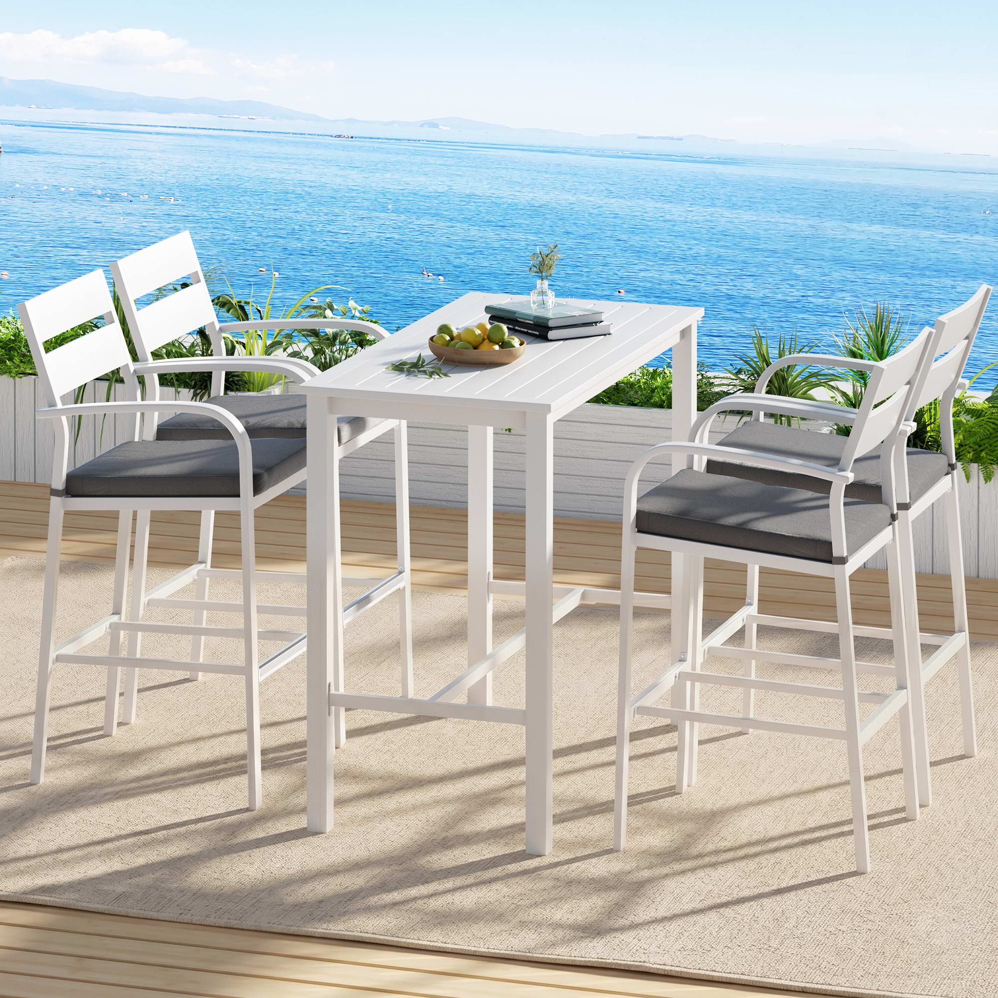 Gardeon Outdoor Bar Set 5-Piece Patio Dining Chairs Aluminium Table Stools White