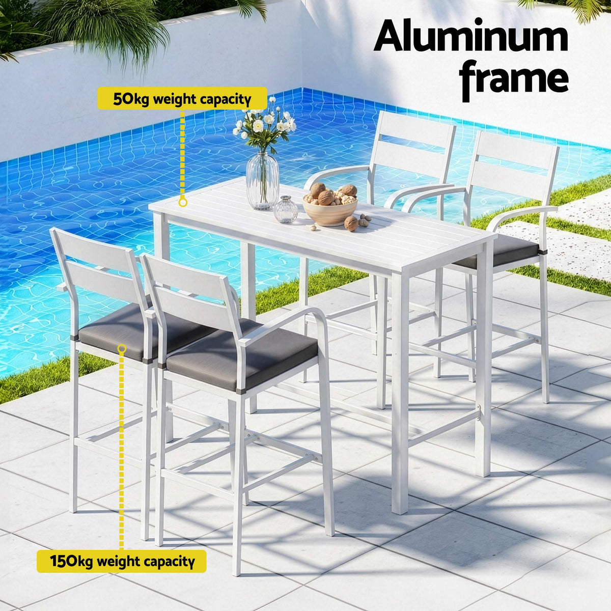 Gardeon Outdoor Bar Set 5-Piece Patio Dining Chairs Aluminium, White